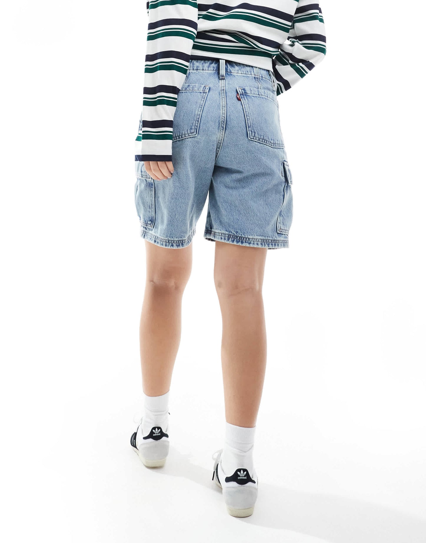 Levi's baggy cargo denim shorts in mid blue