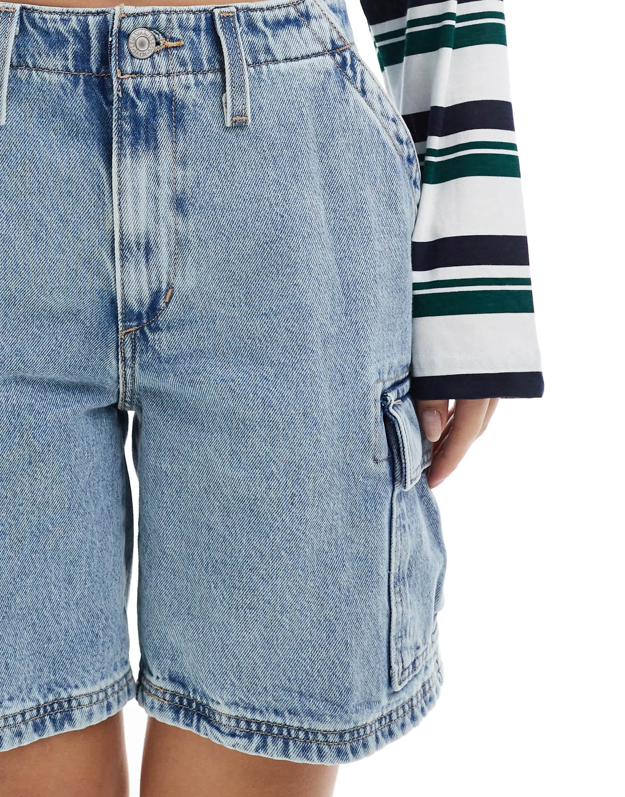 Levi's baggy cargo denim shorts in mid blue