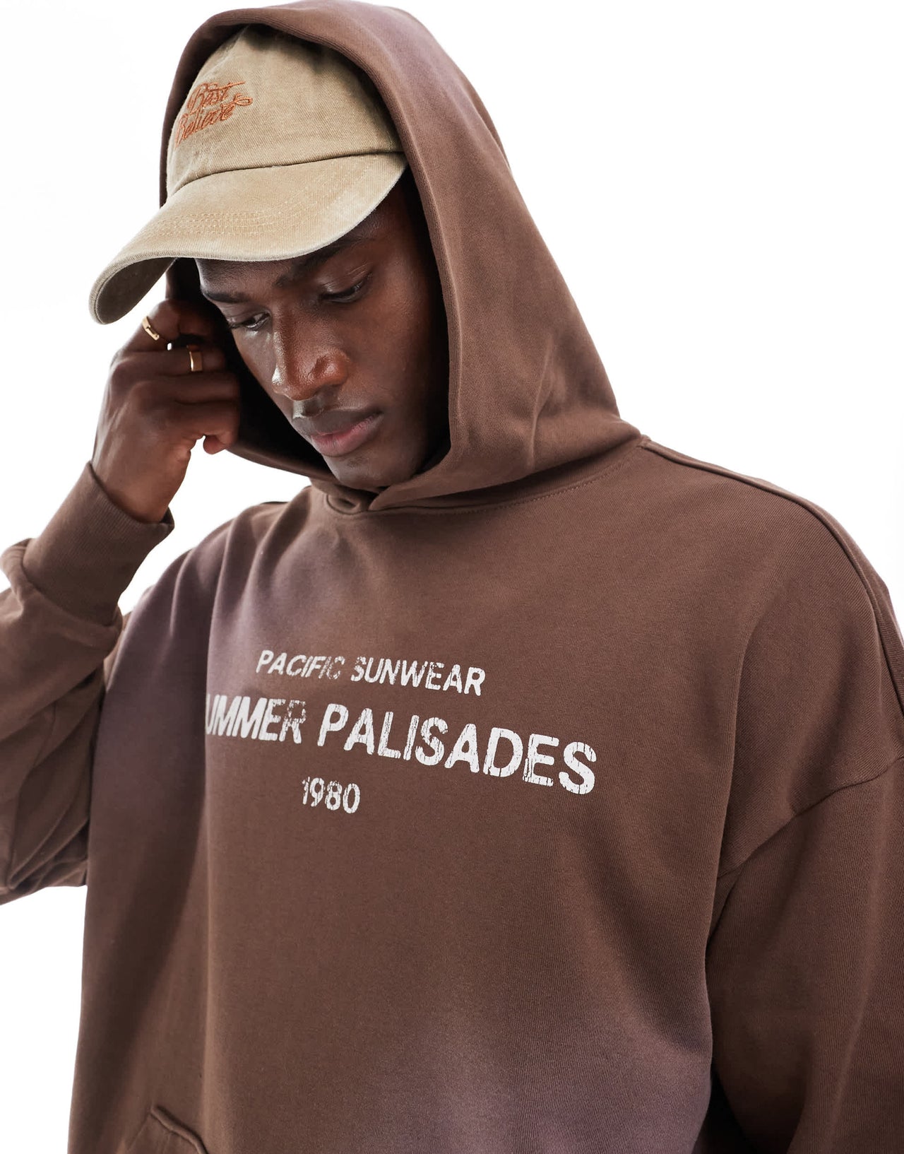 Pacsun palisades slogan hoodie in brown