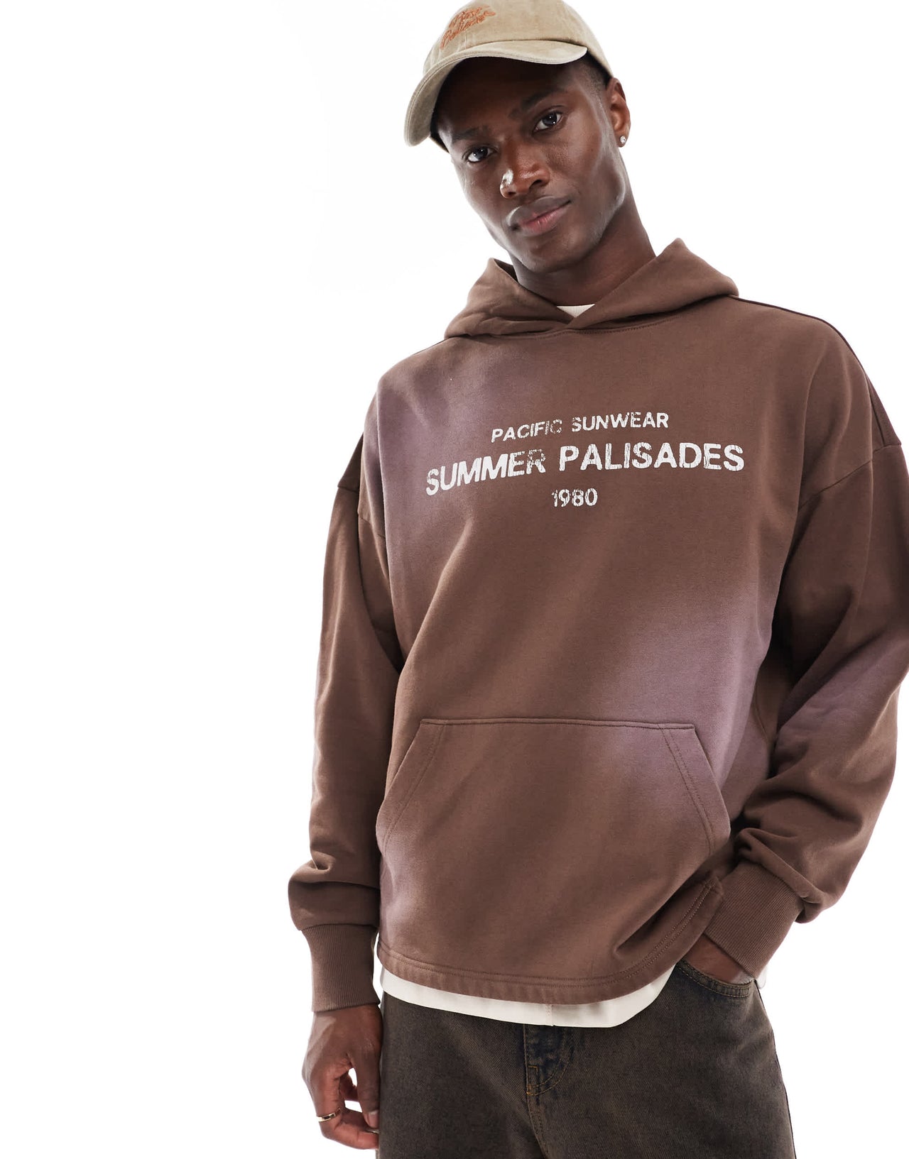 Pacsun palisades slogan hoodie in brown