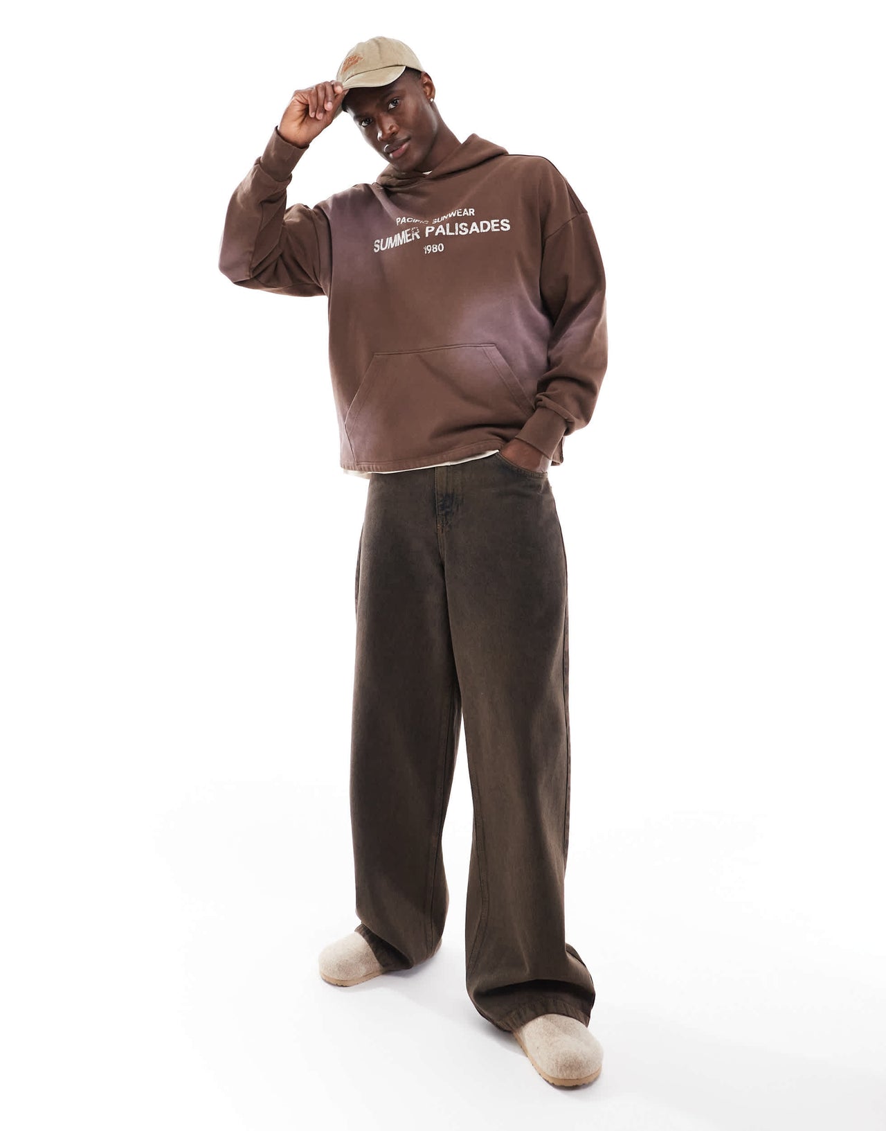 Pacsun palisades slogan hoodie in brown