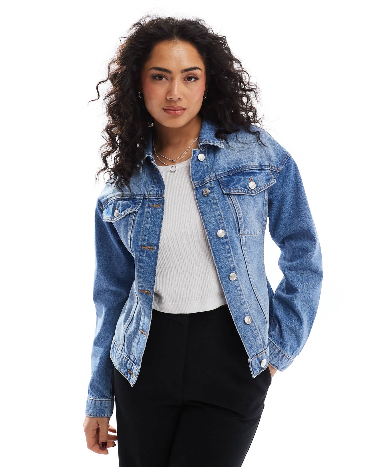 ASOS DESIGN denim cinched jacket in mid blue