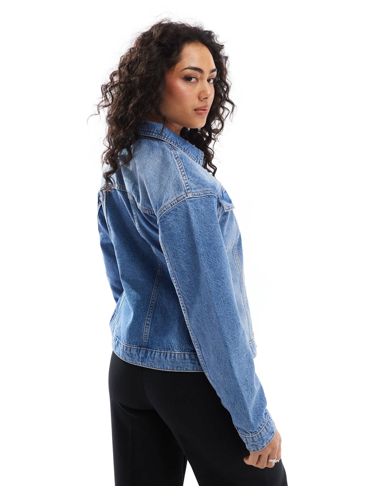 ASOS DESIGN denim cinched jacket in mid blue