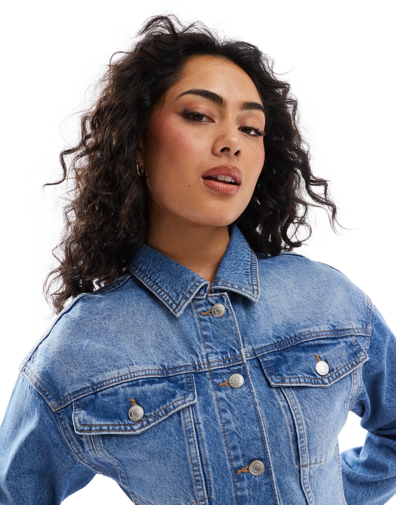 ASOS DESIGN denim cinched jacket in mid blue