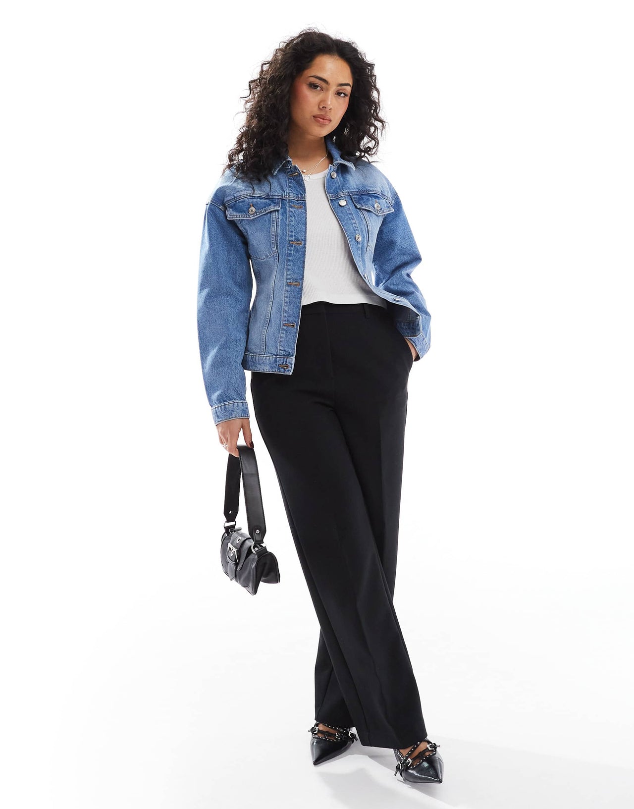 ASOS DESIGN denim cinched jacket in mid blue