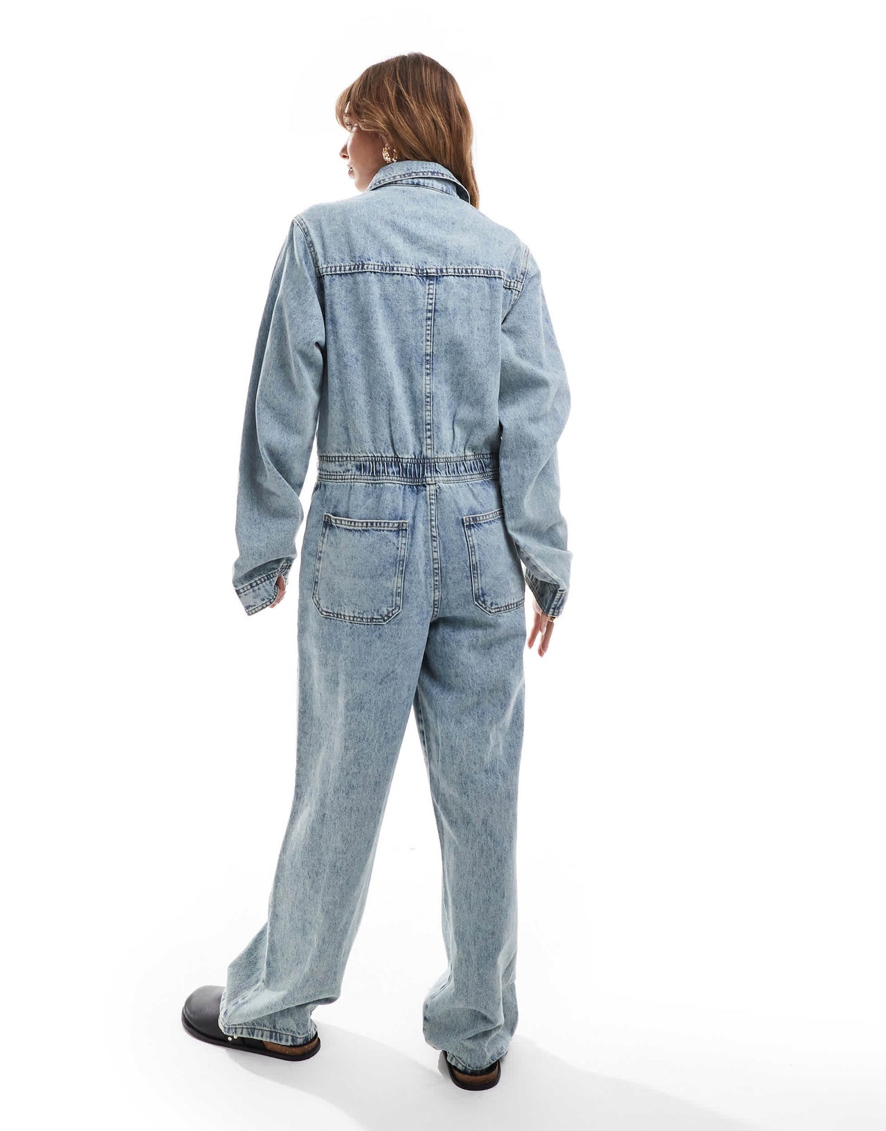 ASOS DESIGN denim boilersuit in midwash blue