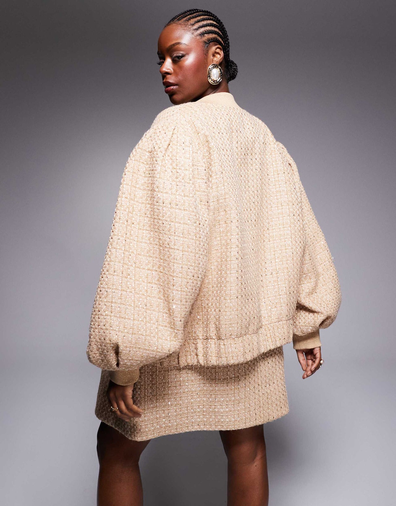 ASOS LUXE Curve embellished boucle bomber jacket in gold