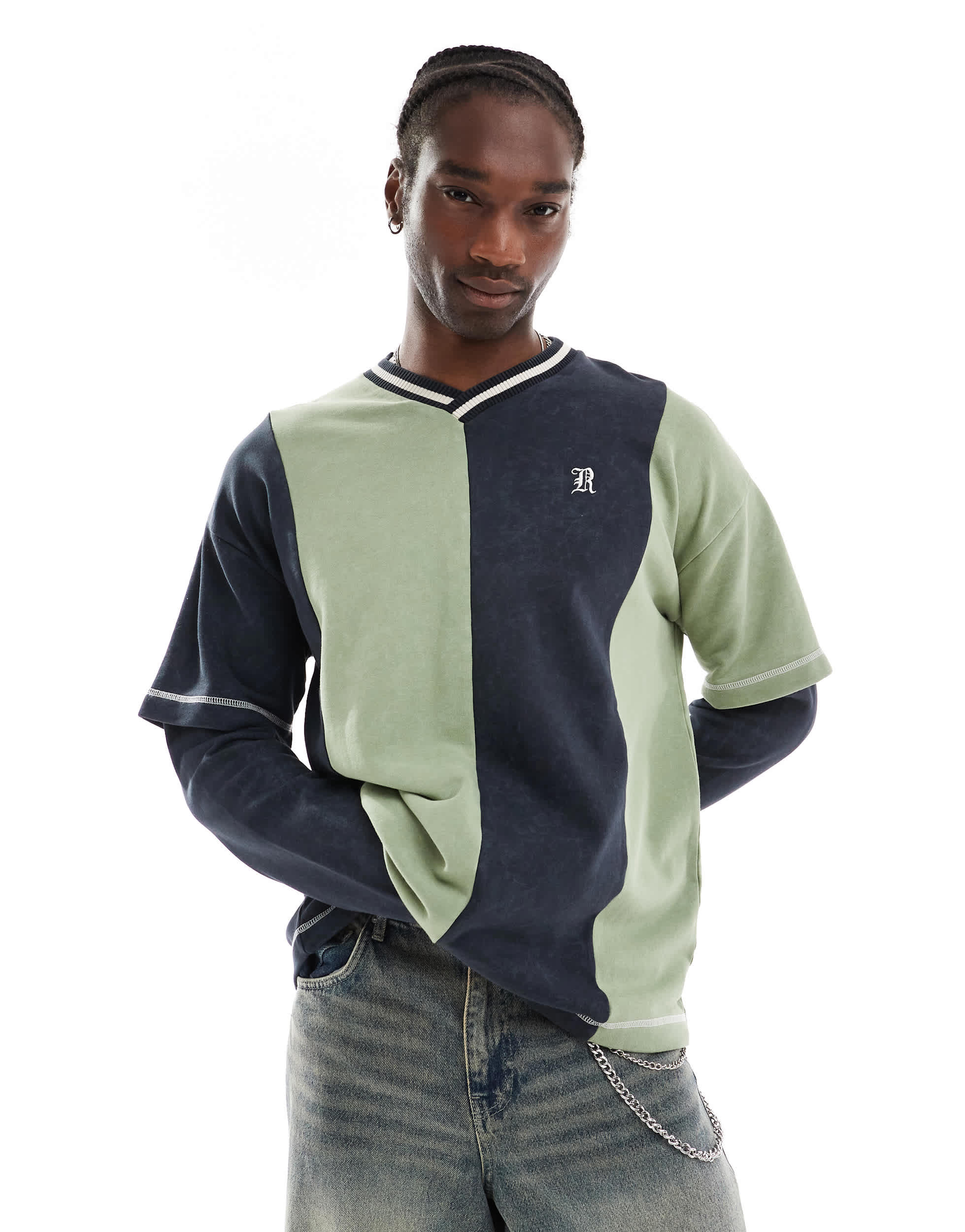 The Ragged Priest  stripe hockey layered oversized sweatshirt in multi