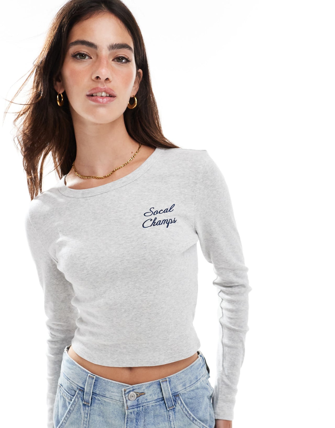 Pacsun athletics raw edge long sleeve tshirt in grey