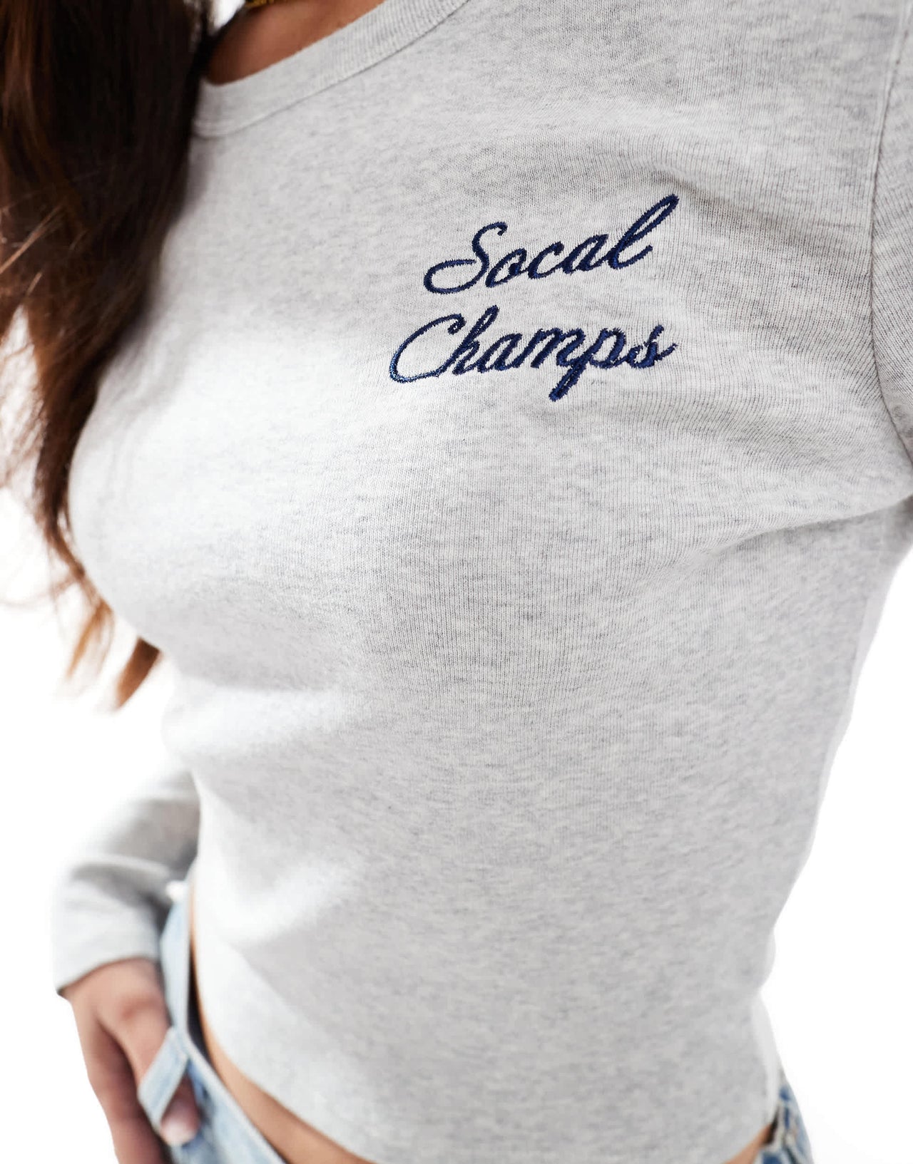 Pacsun athletics raw edge long sleeve tshirt in grey