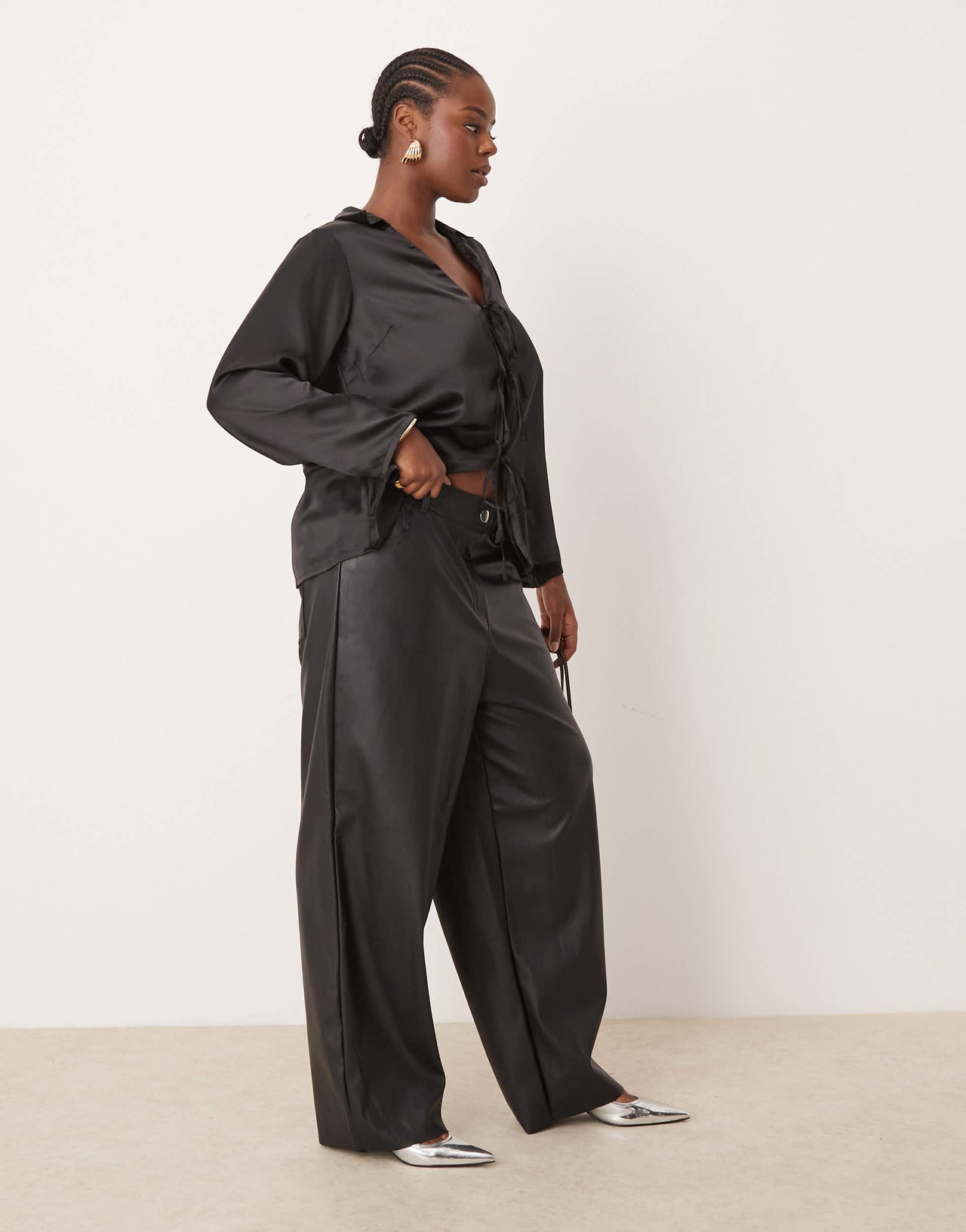 New Look Curve western PU trousers in black