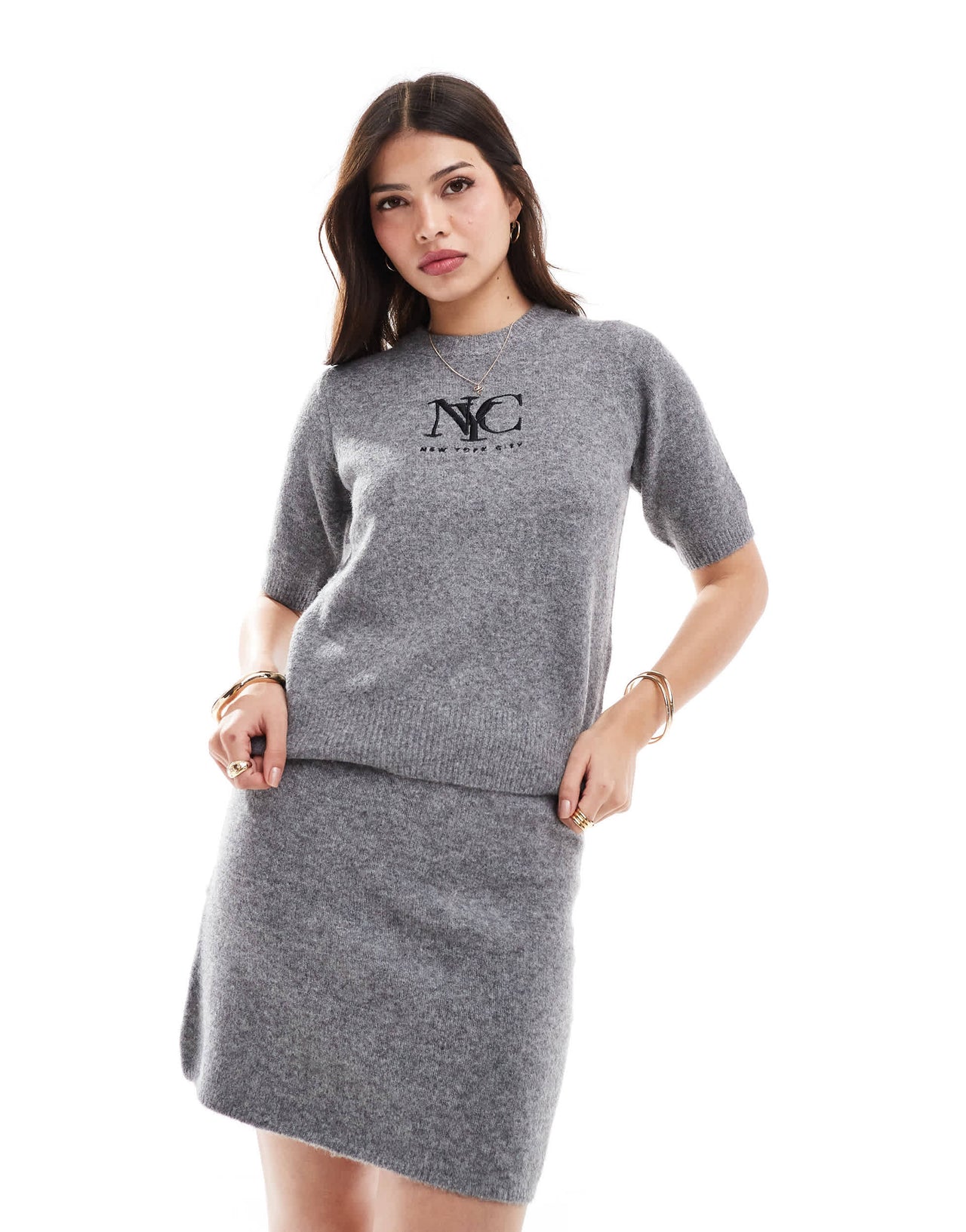 New Look co-ord knitted mini skirt in grey