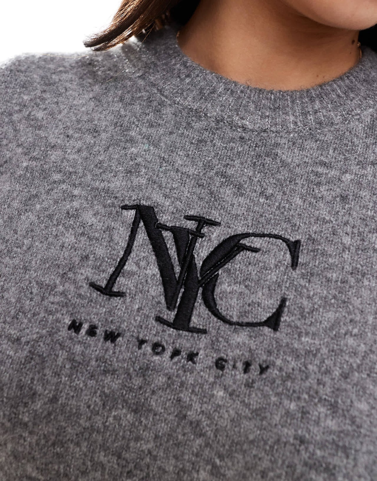 New Look co-ord NYC knitted tee in grey
