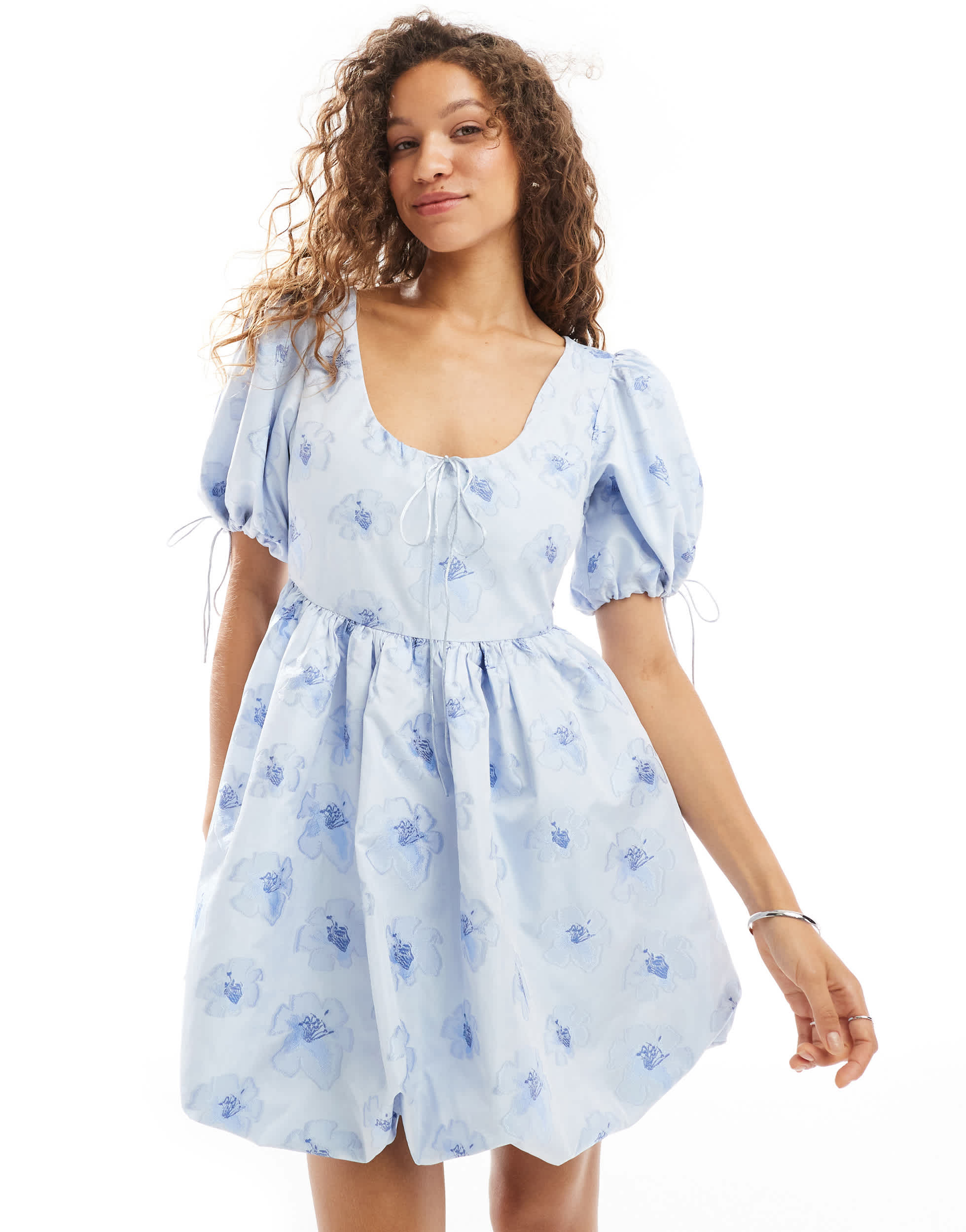 Dream Sister Jane puff sleeve mini embroidered dress in powder blue