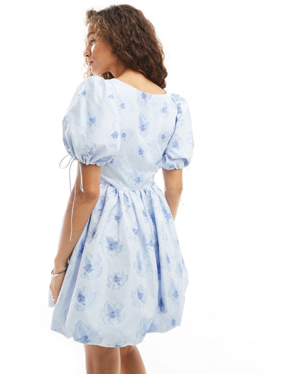 Dream Sister Jane puff sleeve mini embroidered dress in powder blue
