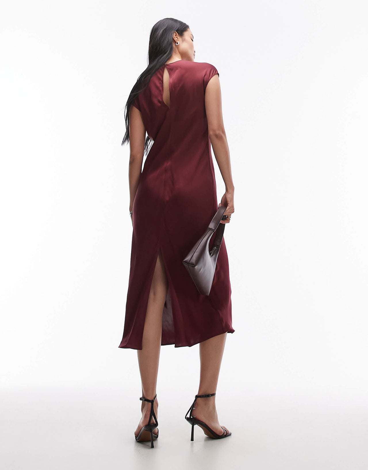 ARKET cap sleeve satin midaxi dress in burgundy