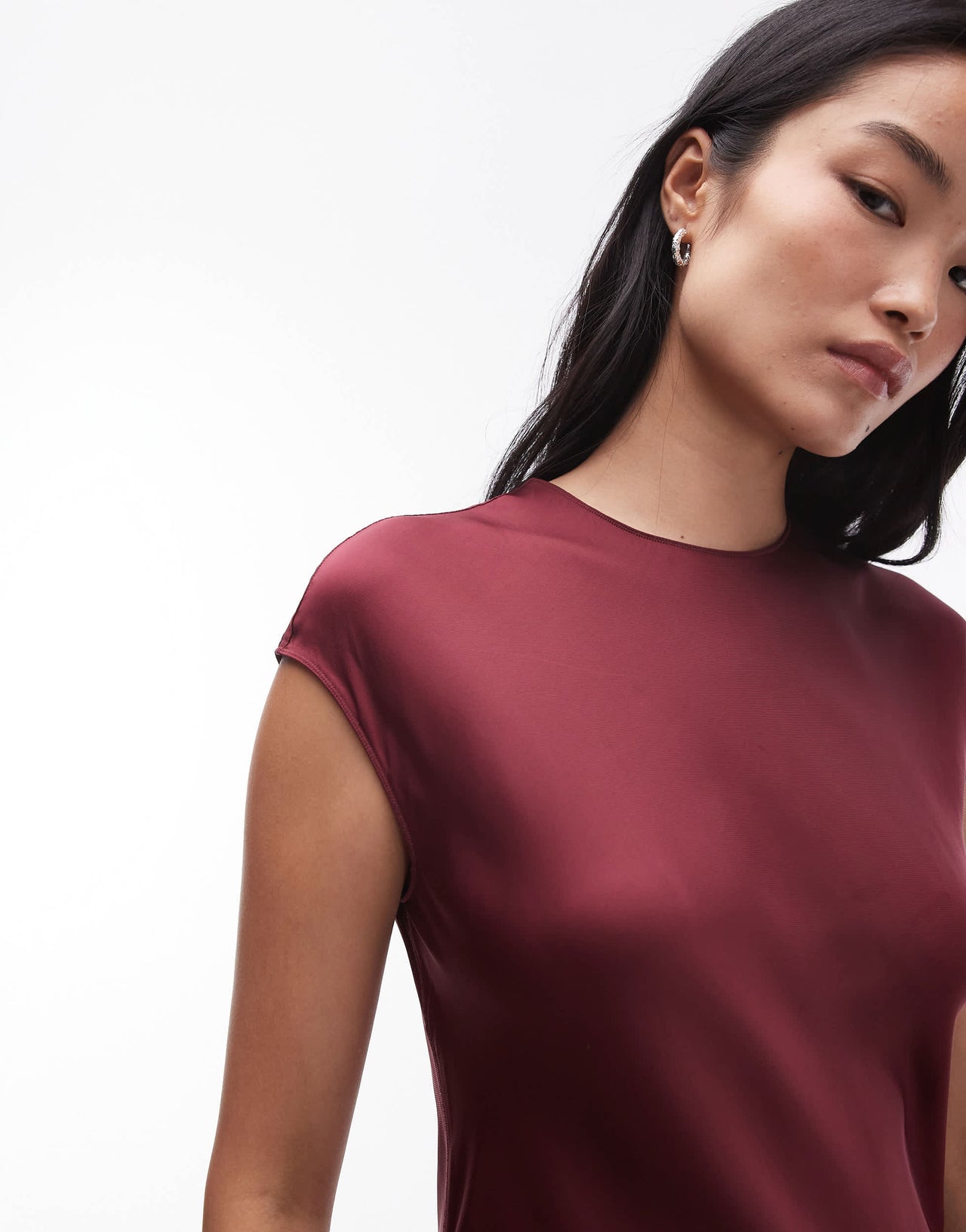 ARKET cap sleeve satin midaxi dress in burgundy