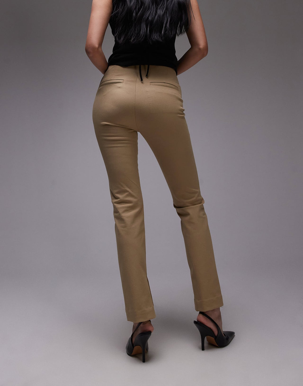 ARKET stretch slim leg trousers with zip hem in beige