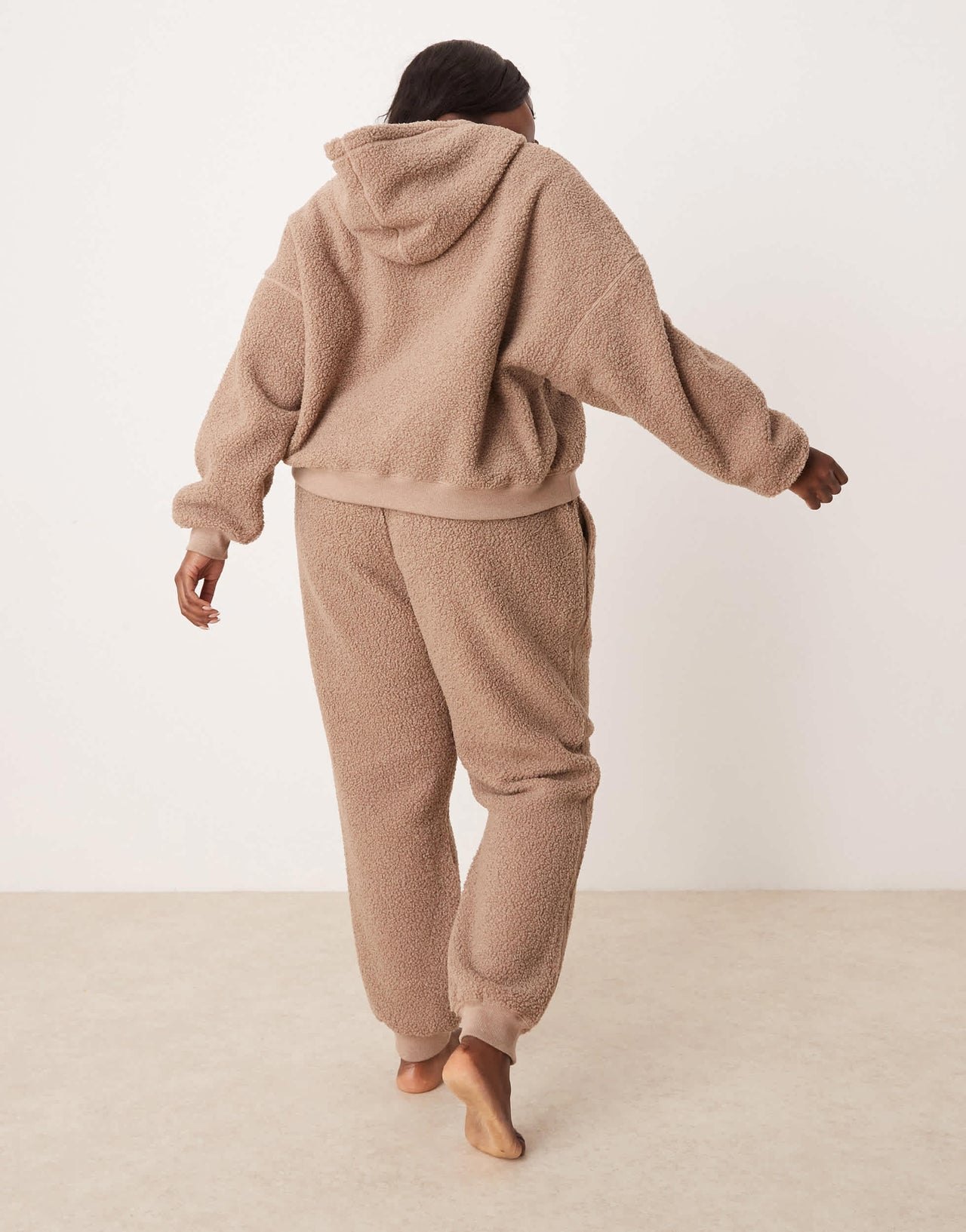ASOS DESIGN Curve lounge borg oversized hoodie & jogger set in taupe