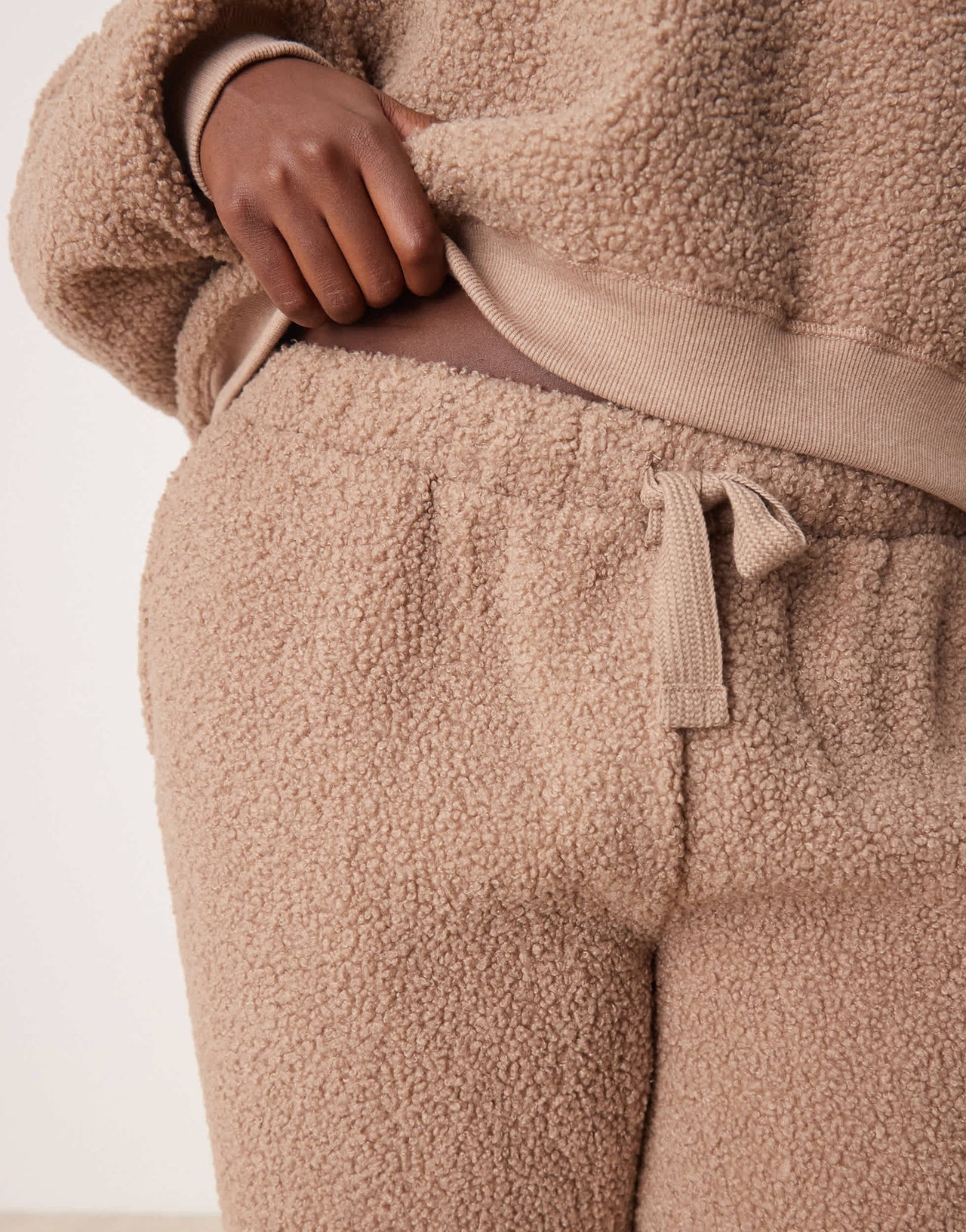 ASOS DESIGN Curve lounge borg oversized hoodie & jogger set in taupe