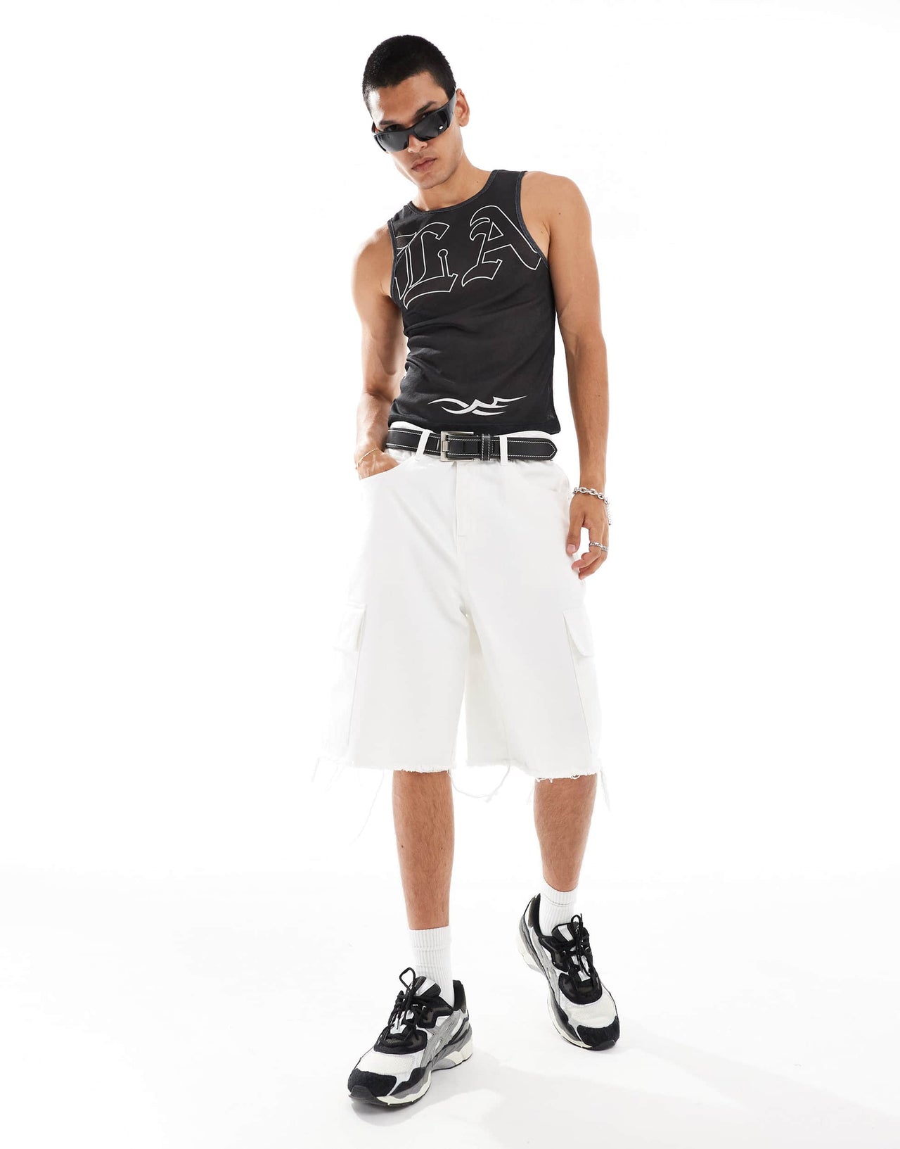 COLLUSION textured mesh vest with print in black