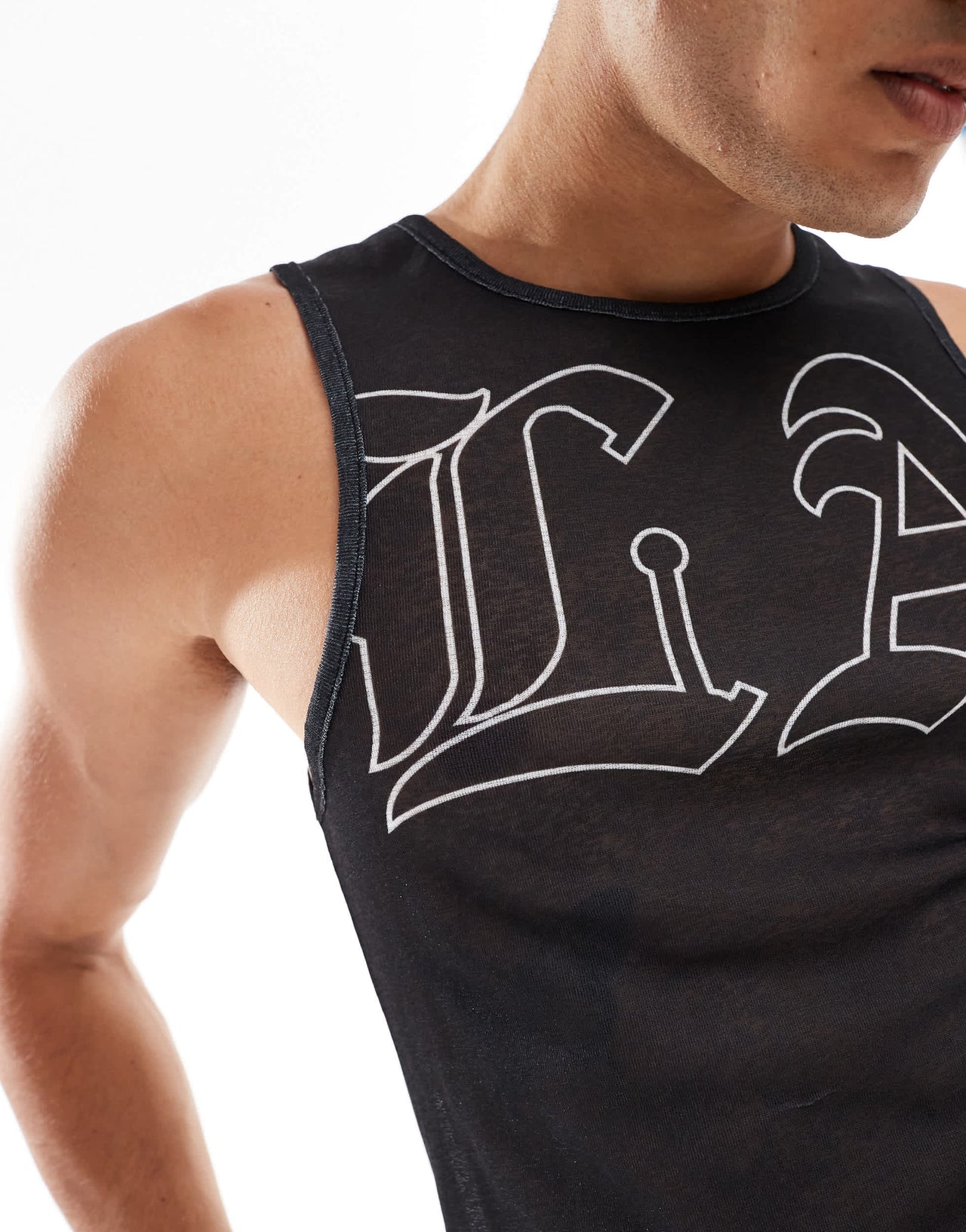 COLLUSION textured mesh vest with print in black