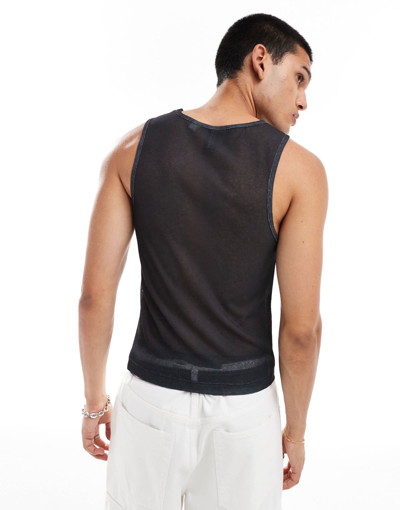 COLLUSION textured mesh vest with print in black