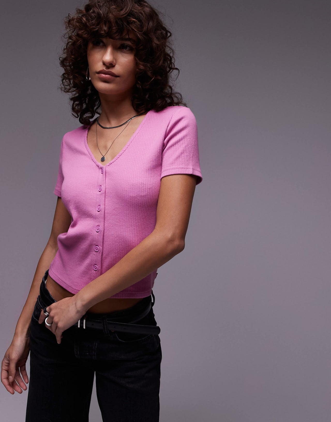 Levi's ribbed button up crop top in pink