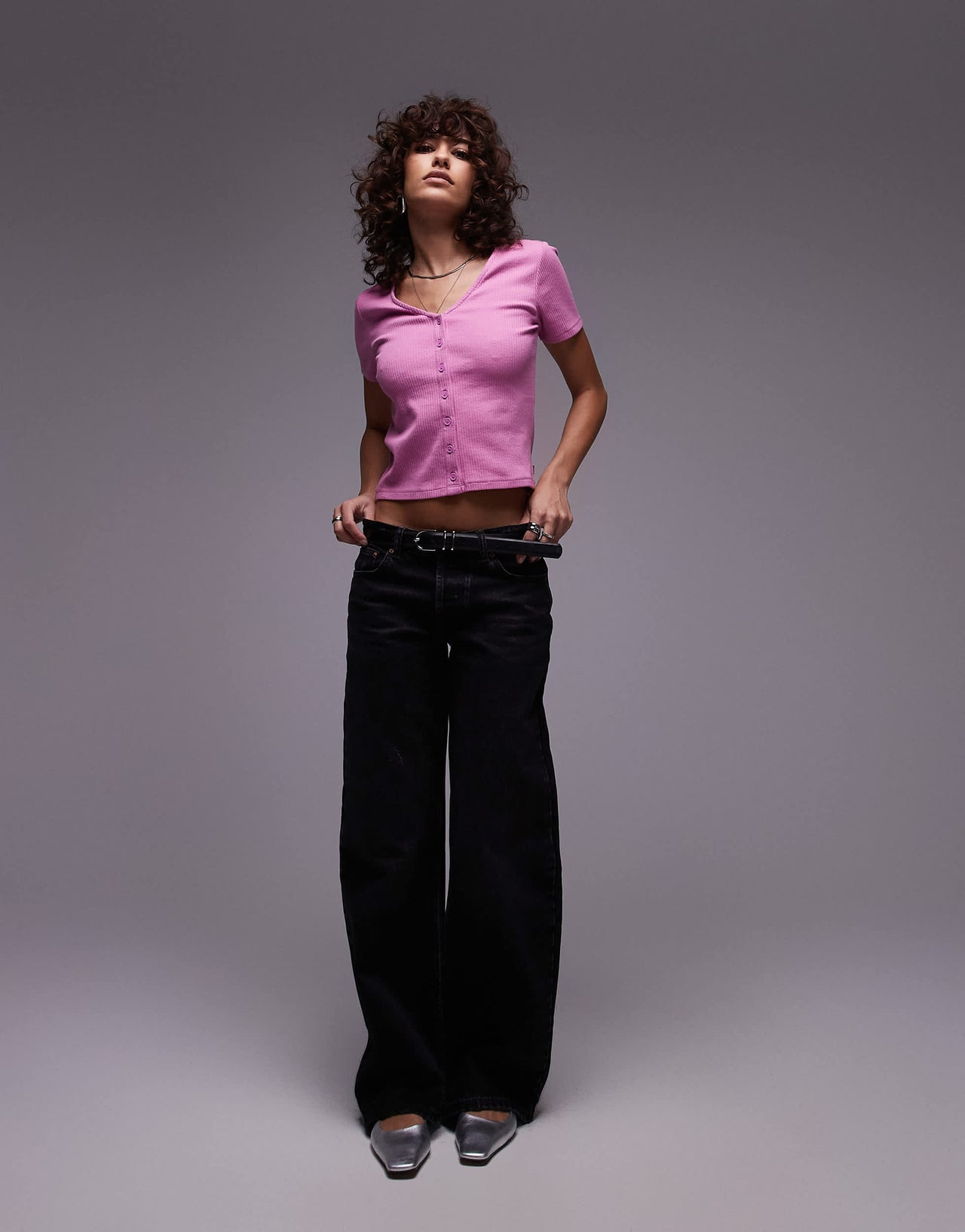 Levi's ribbed button up crop top in pink