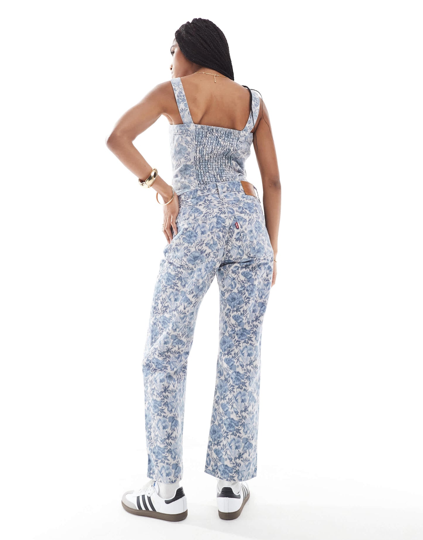 Levi's 501 '90s denim ankle length jeans in blue floral co-ord