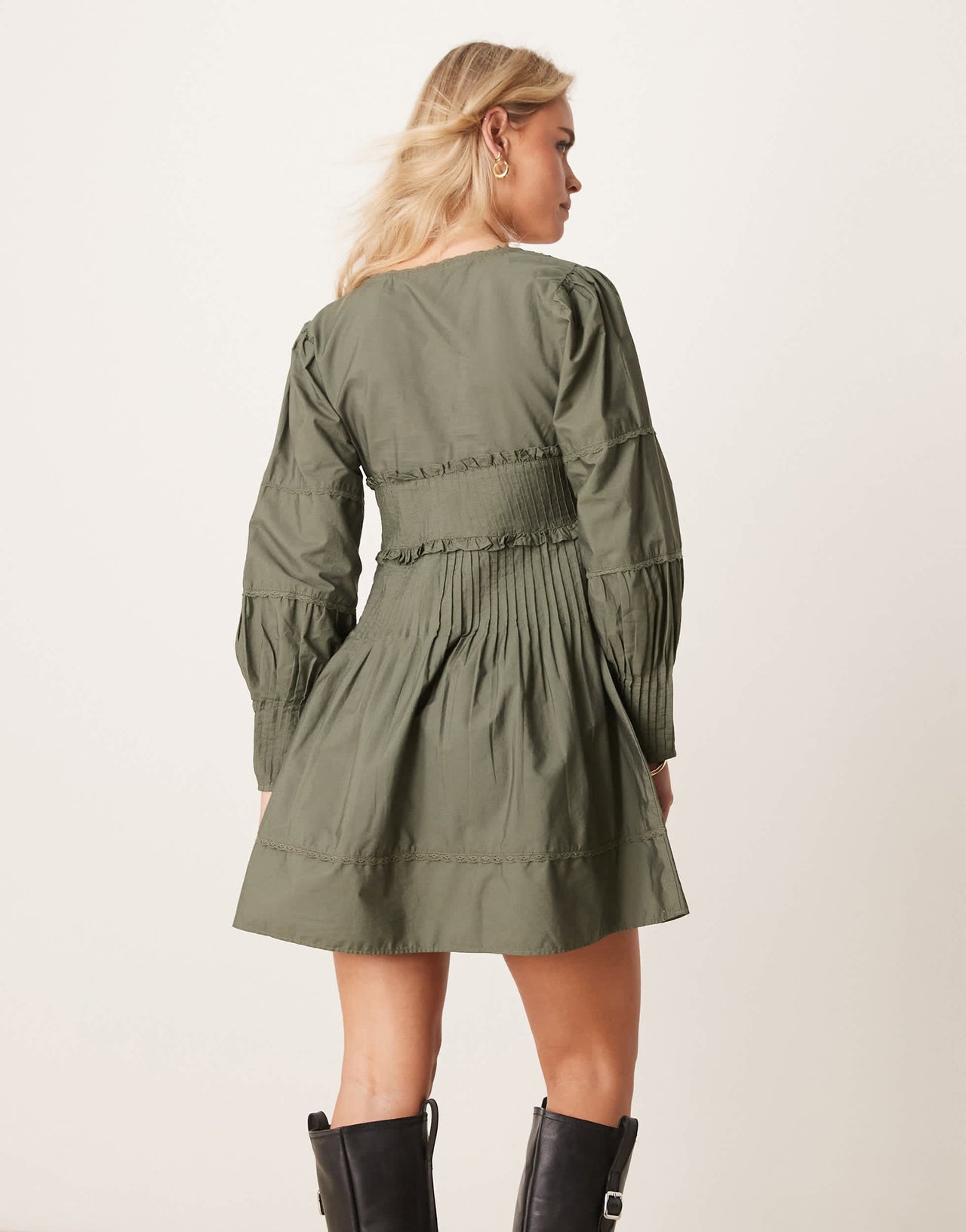 ASOS DESIGN petite pintuck mini dress in green