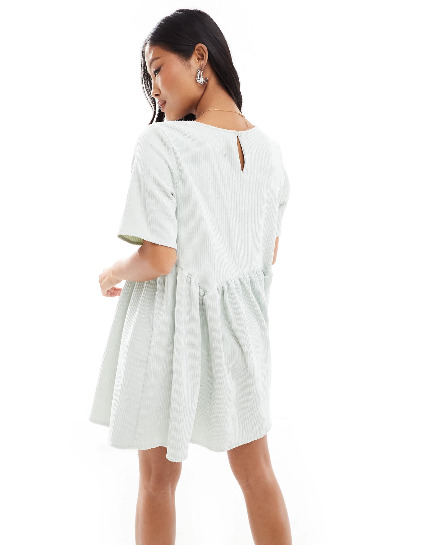 ASOS DESIGN petite cord smock tee with waist seam detail in mint