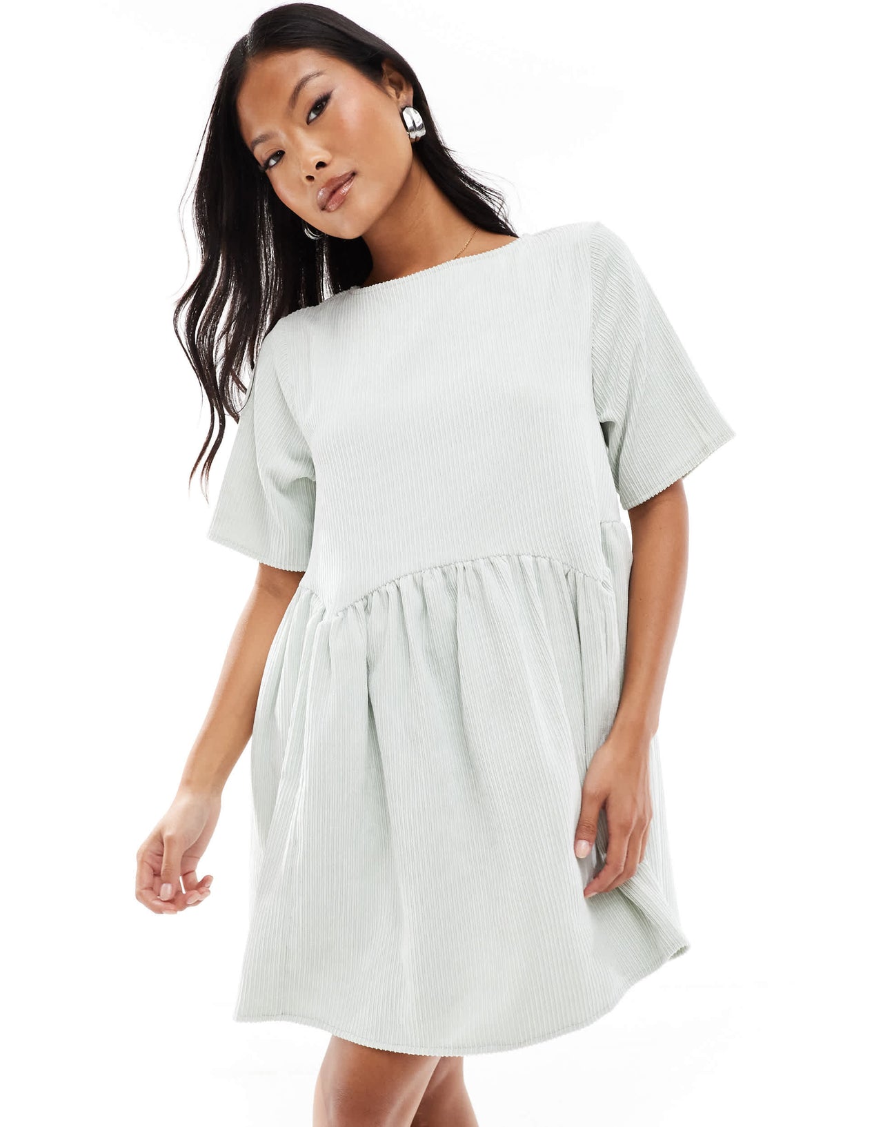 ASOS DESIGN petite cord smock tee with waist seam detail in mint