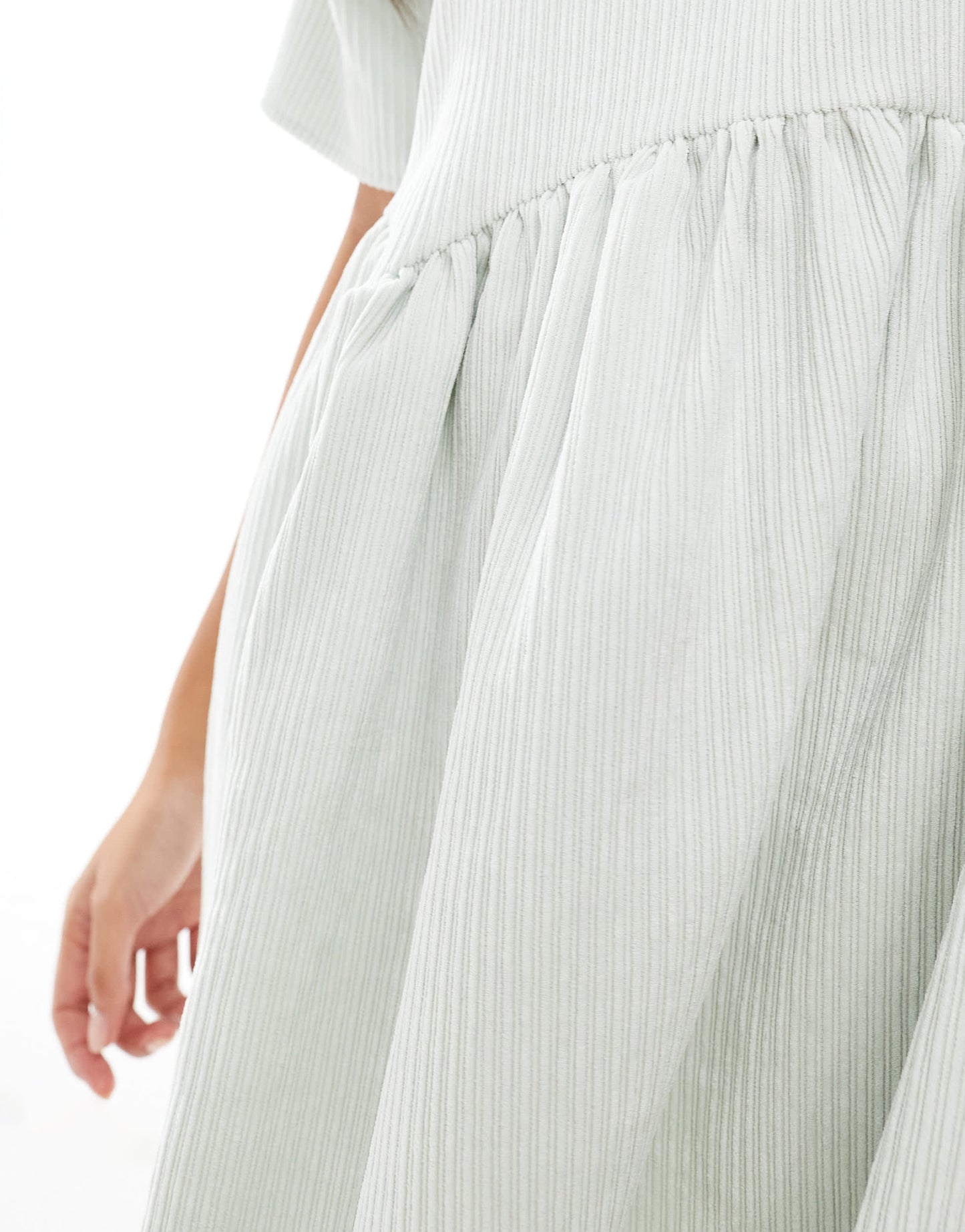 ASOS DESIGN petite cord smock tee with waist seam detail in mint