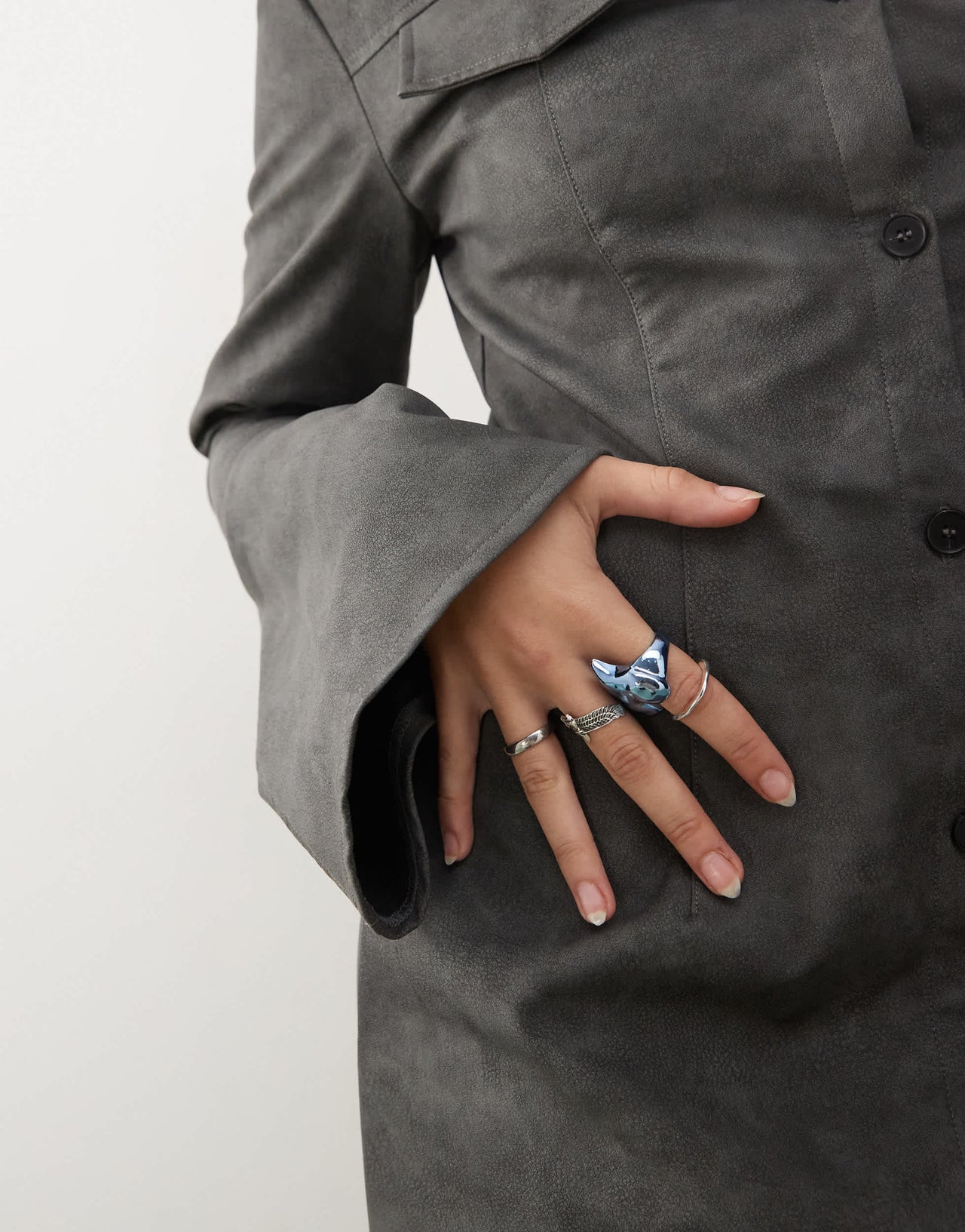 COLLUSION leather look mini shirt dress in washed black