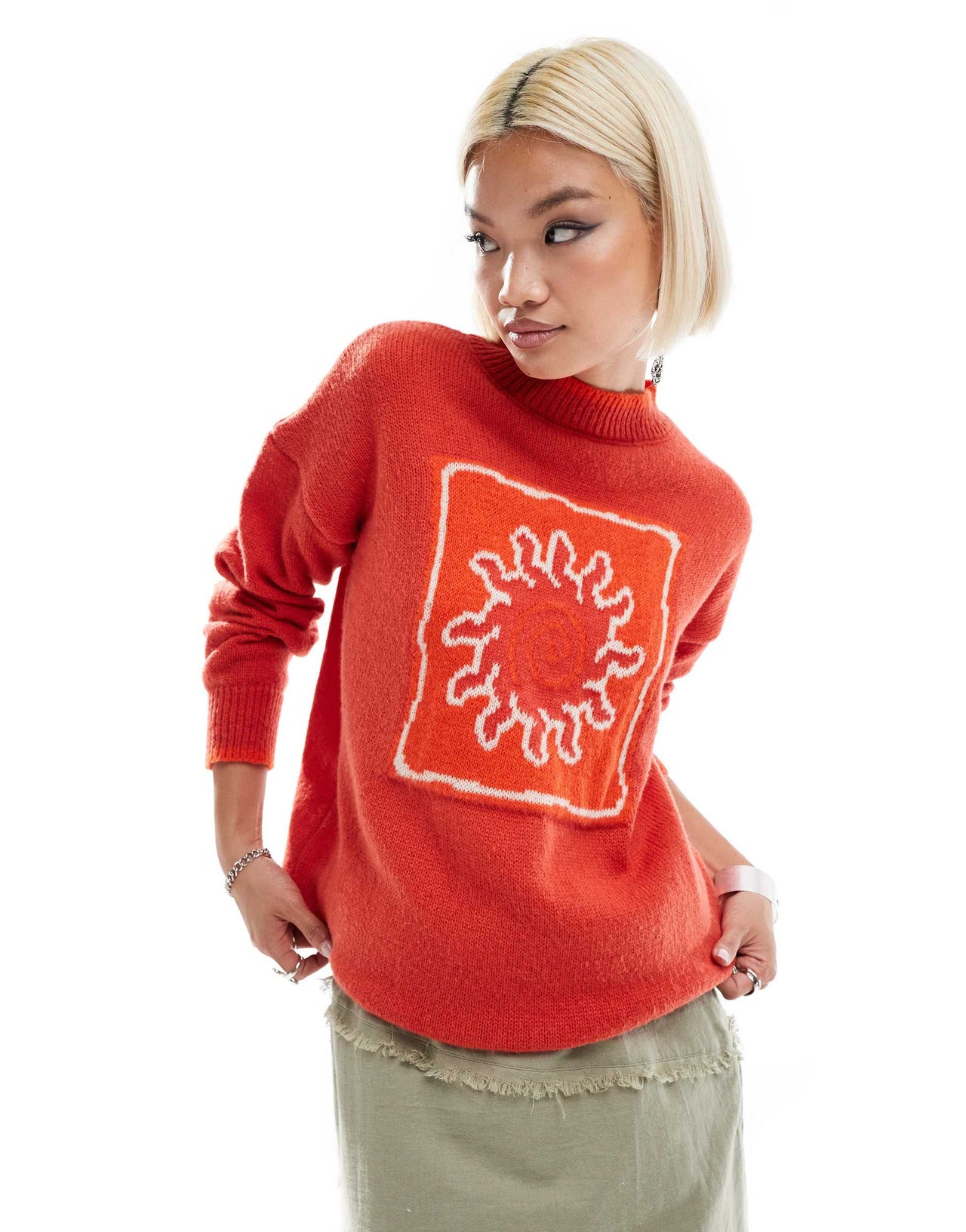 Daisy Street sun intarsia knitted jumper with tipping