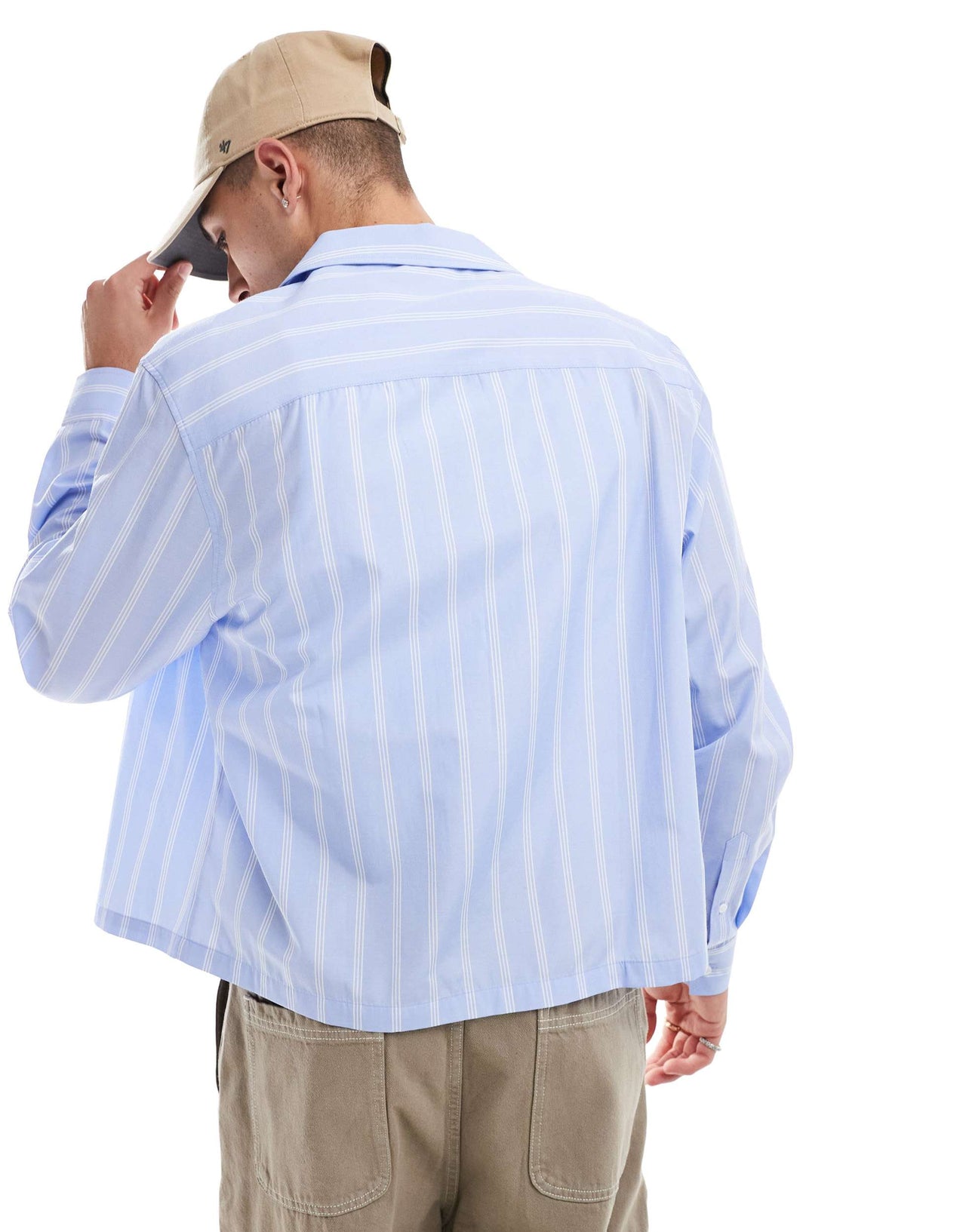 ASOS DESIGN boxy oversized revere shirt in blue work stripe