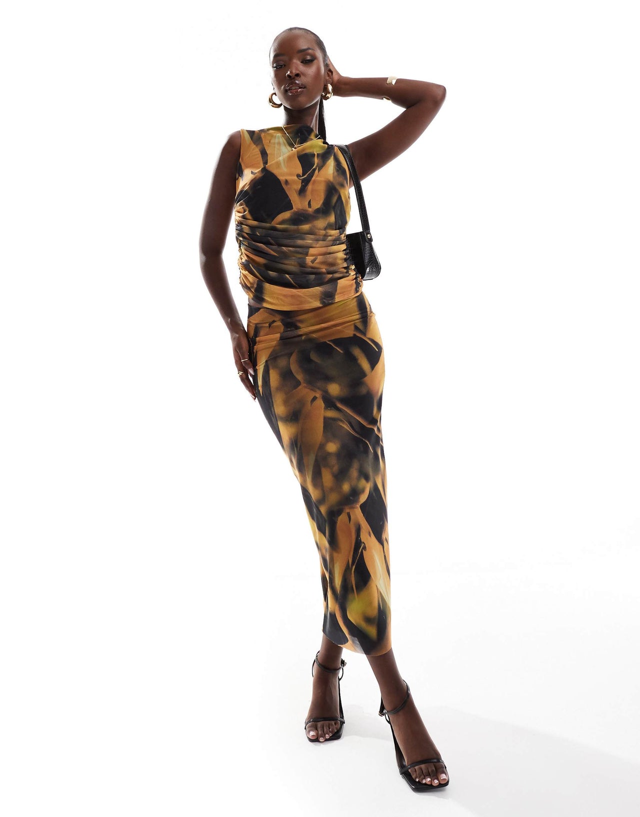 River Island floral mesh top co-ord in yellow