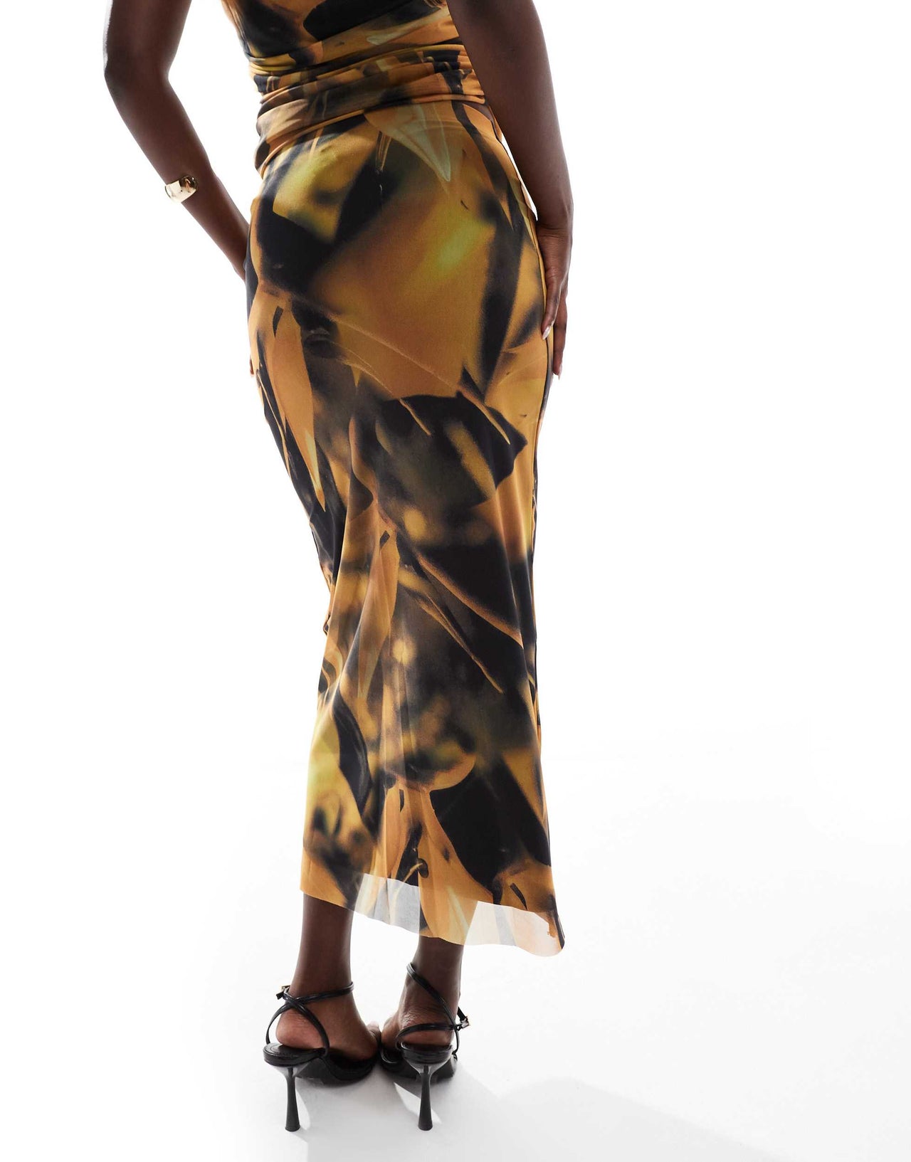 River Island floral mesh midi skirt co-ord in yellow