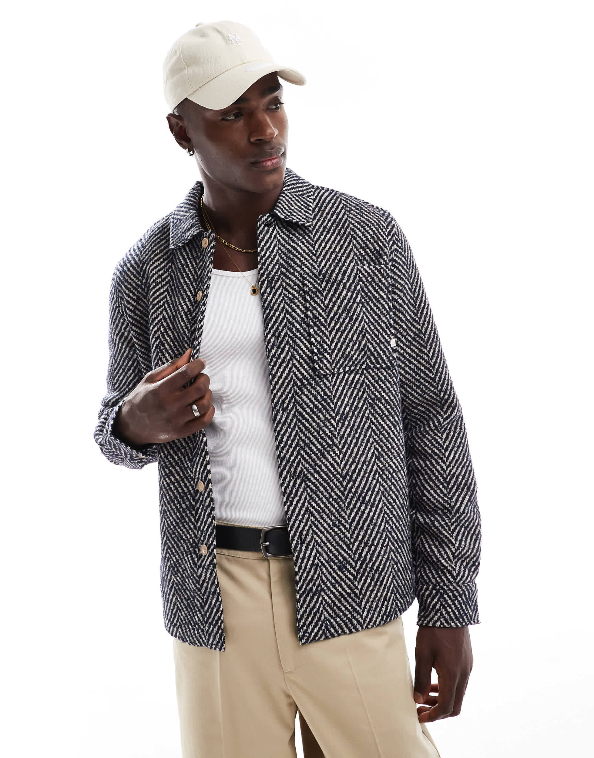 Farah davies chevron overshirt in navy