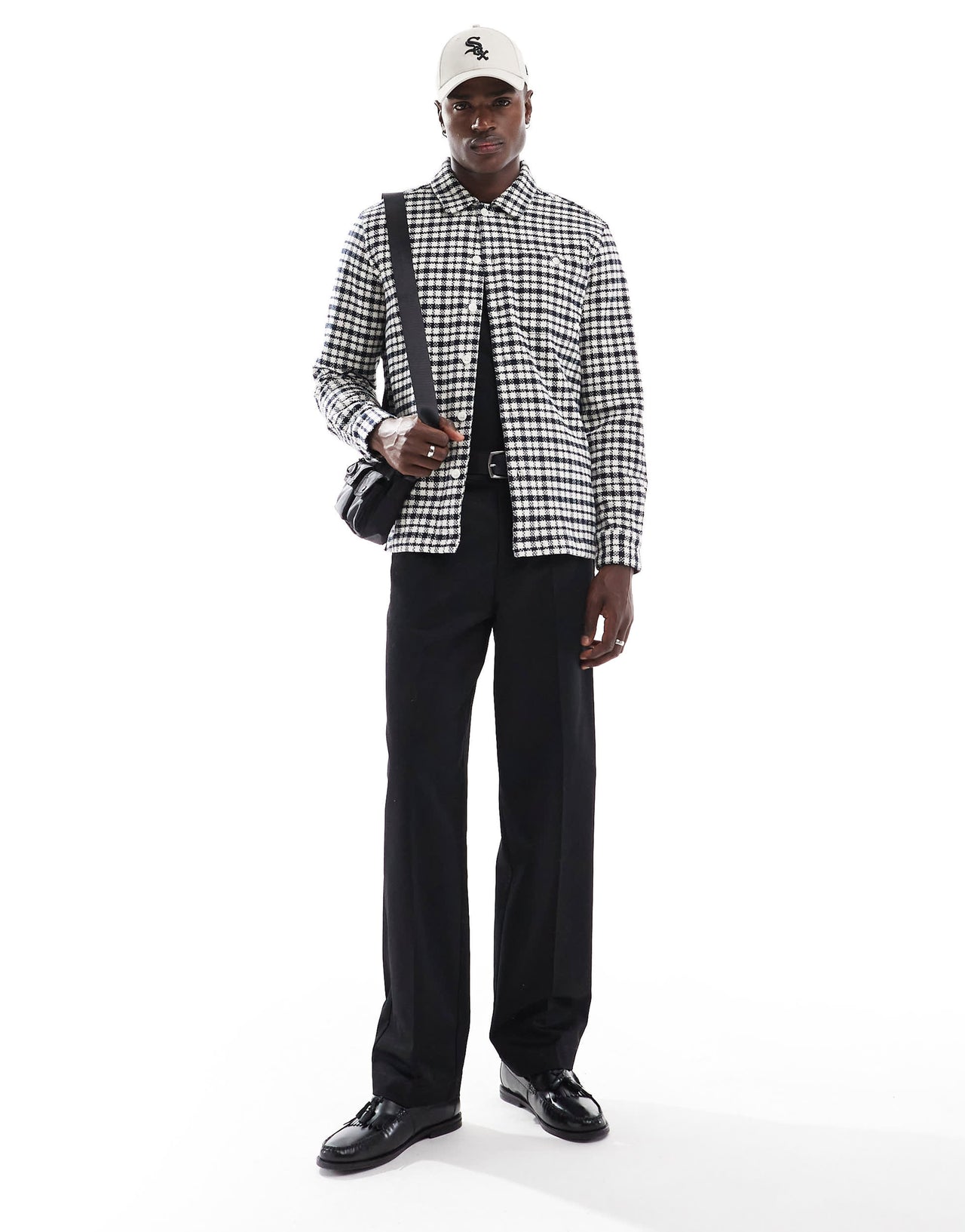 Farah Thawley check shacket in khaki navy