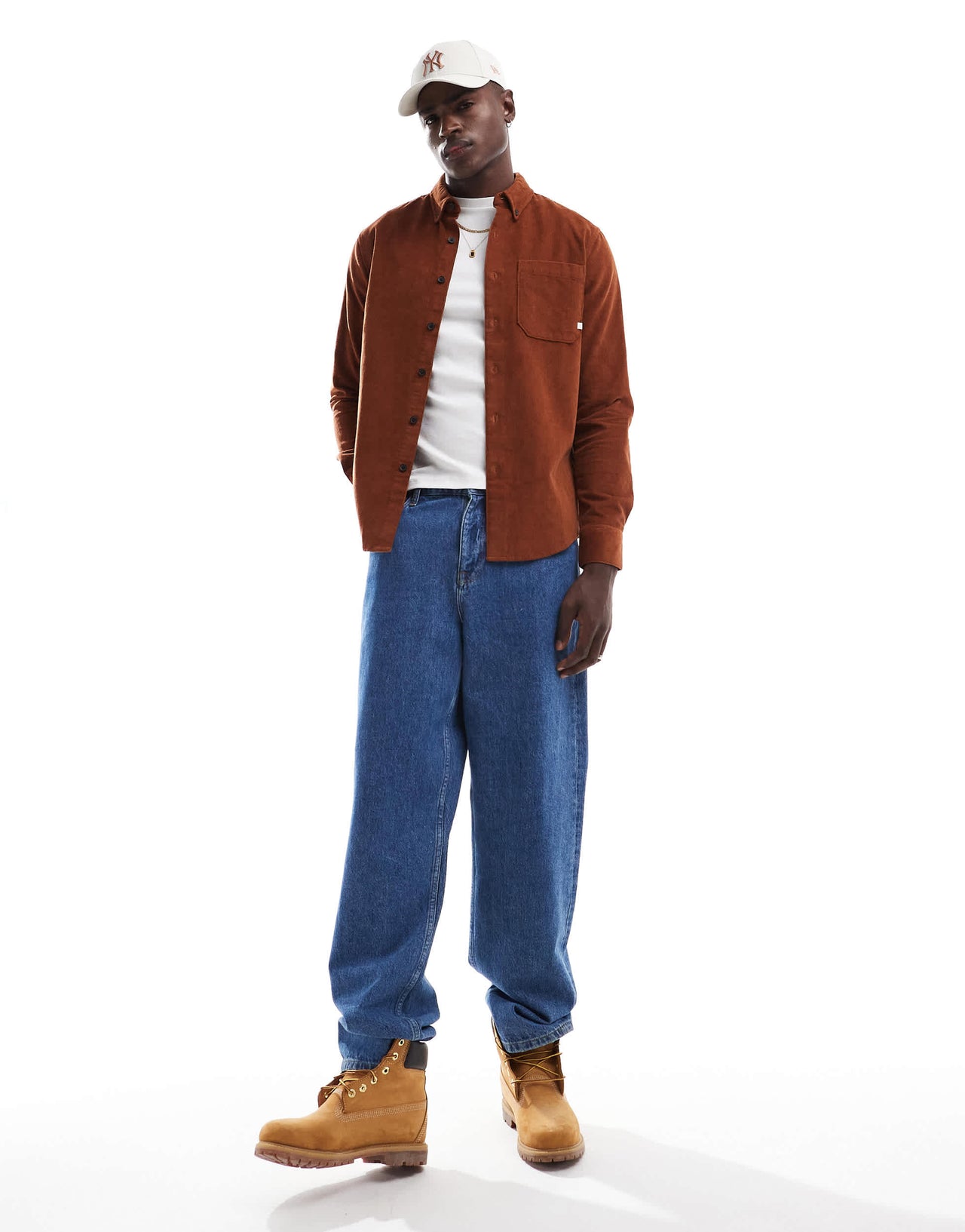 Farah Spencer cord longsleeve shirt in brown