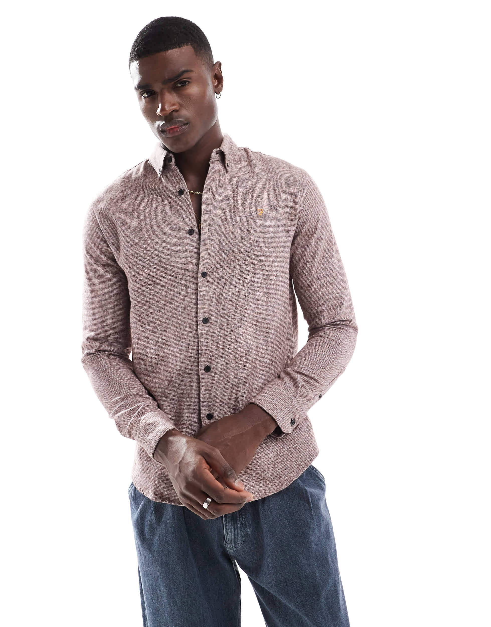 Farah Colver longsleeve shirt in burgundy marl