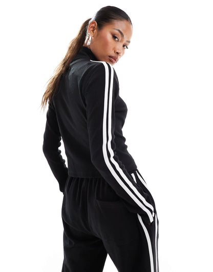 Kaiia ribbed zip up stripe sleeve jumper co-ord in black