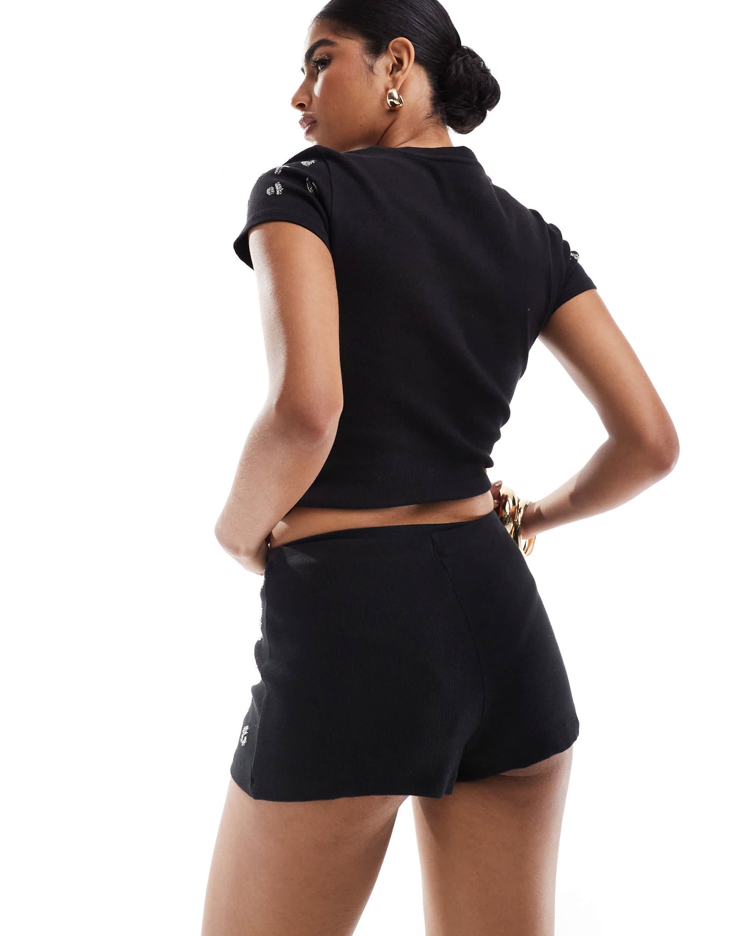 ASOS DESIGN hot pant co-ord with all over leopard sequin in black