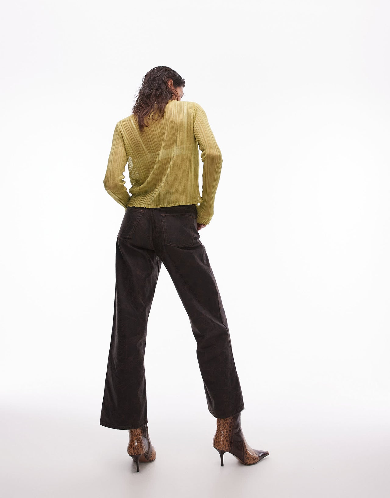 Topshop mid rise loose fit straight jean in brown crackle