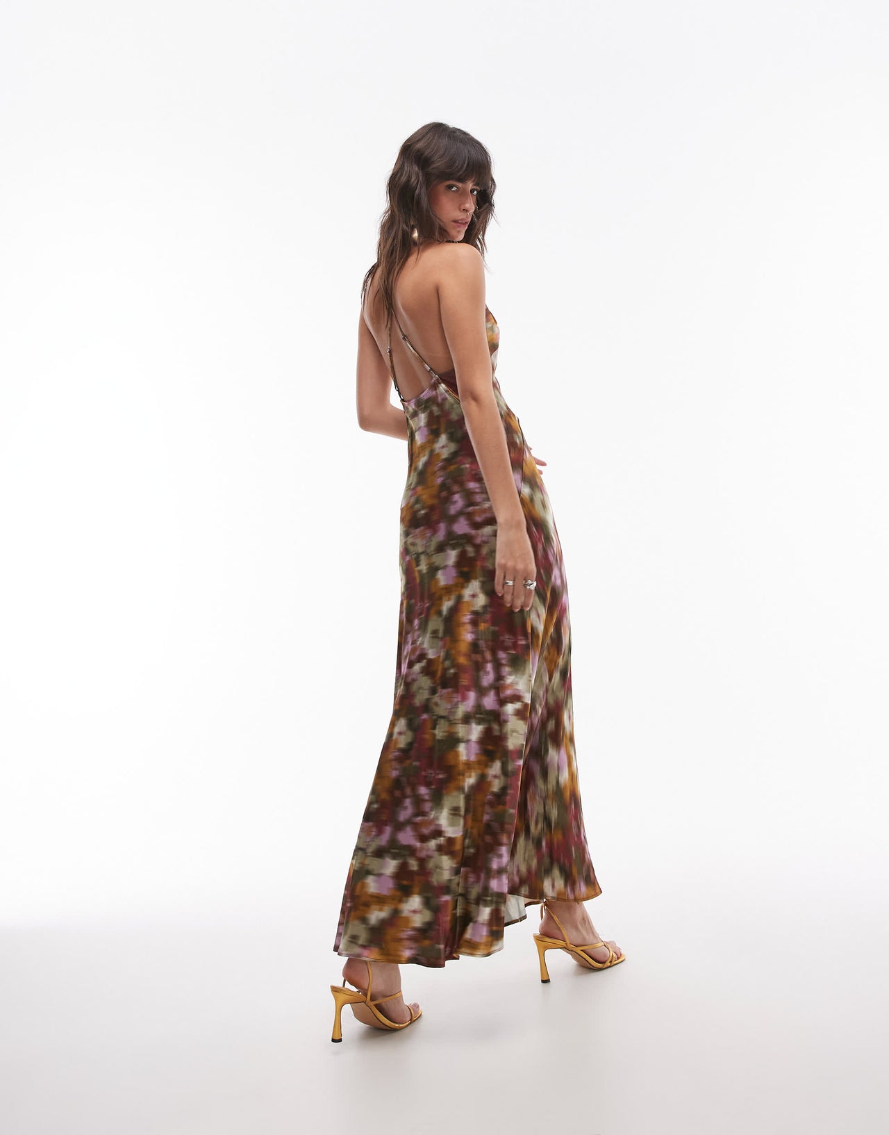 Topshop deep v open back midi dress in blurred floral