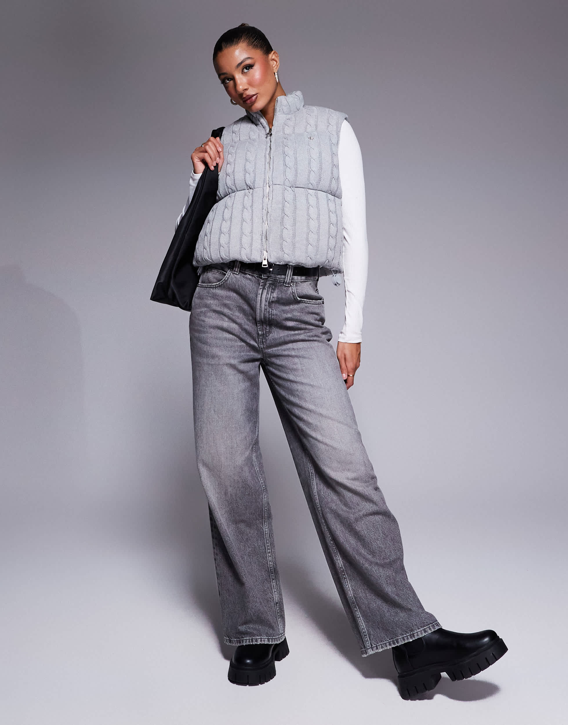 The Couture Club cable knitted gilet in grey marl