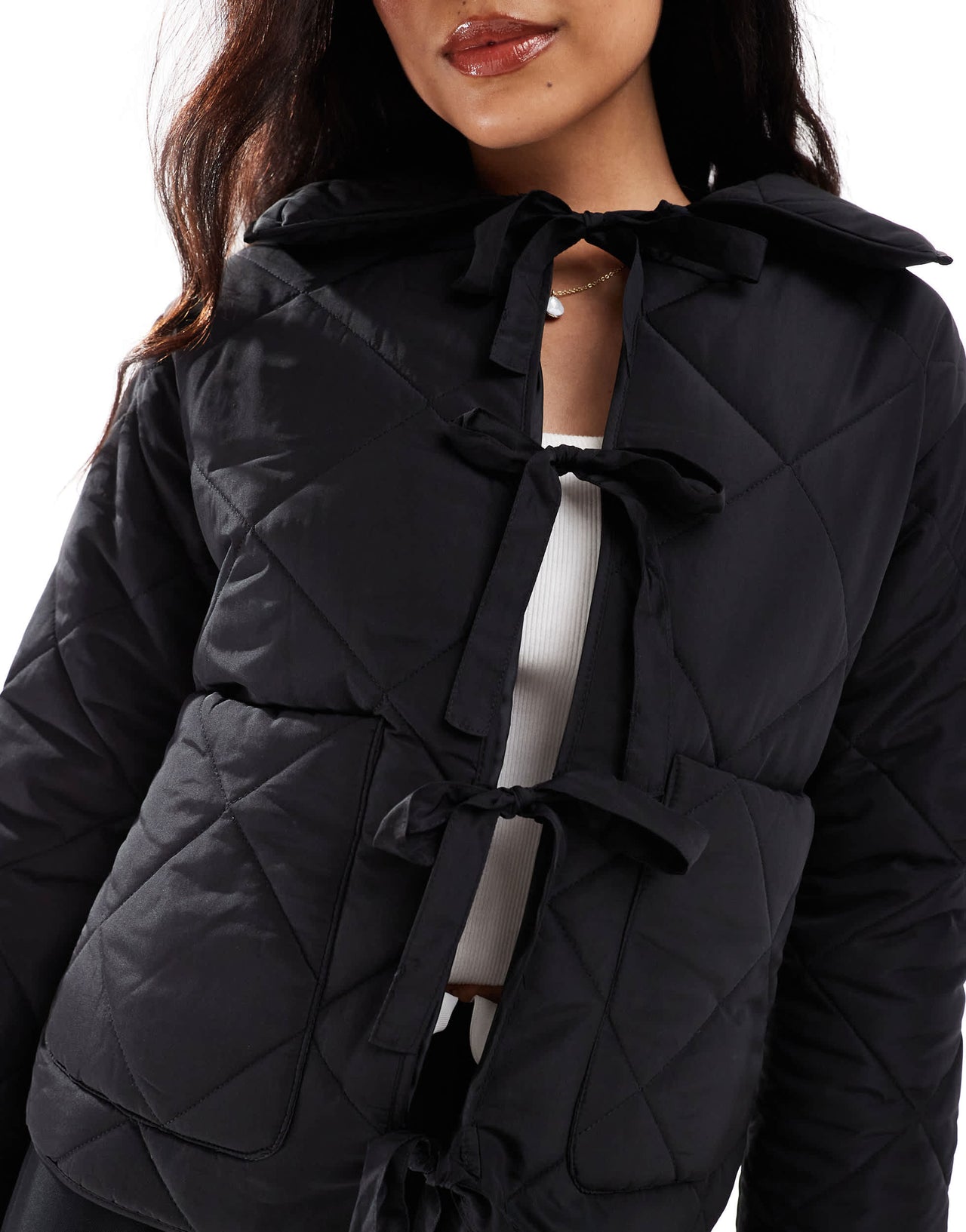 Cotton On quilted jacket with bows in black