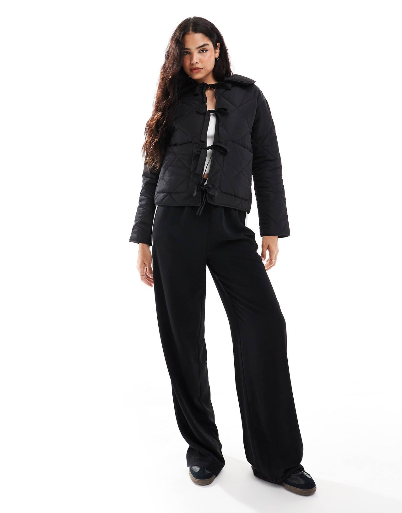 Cotton On quilted jacket with bows in black